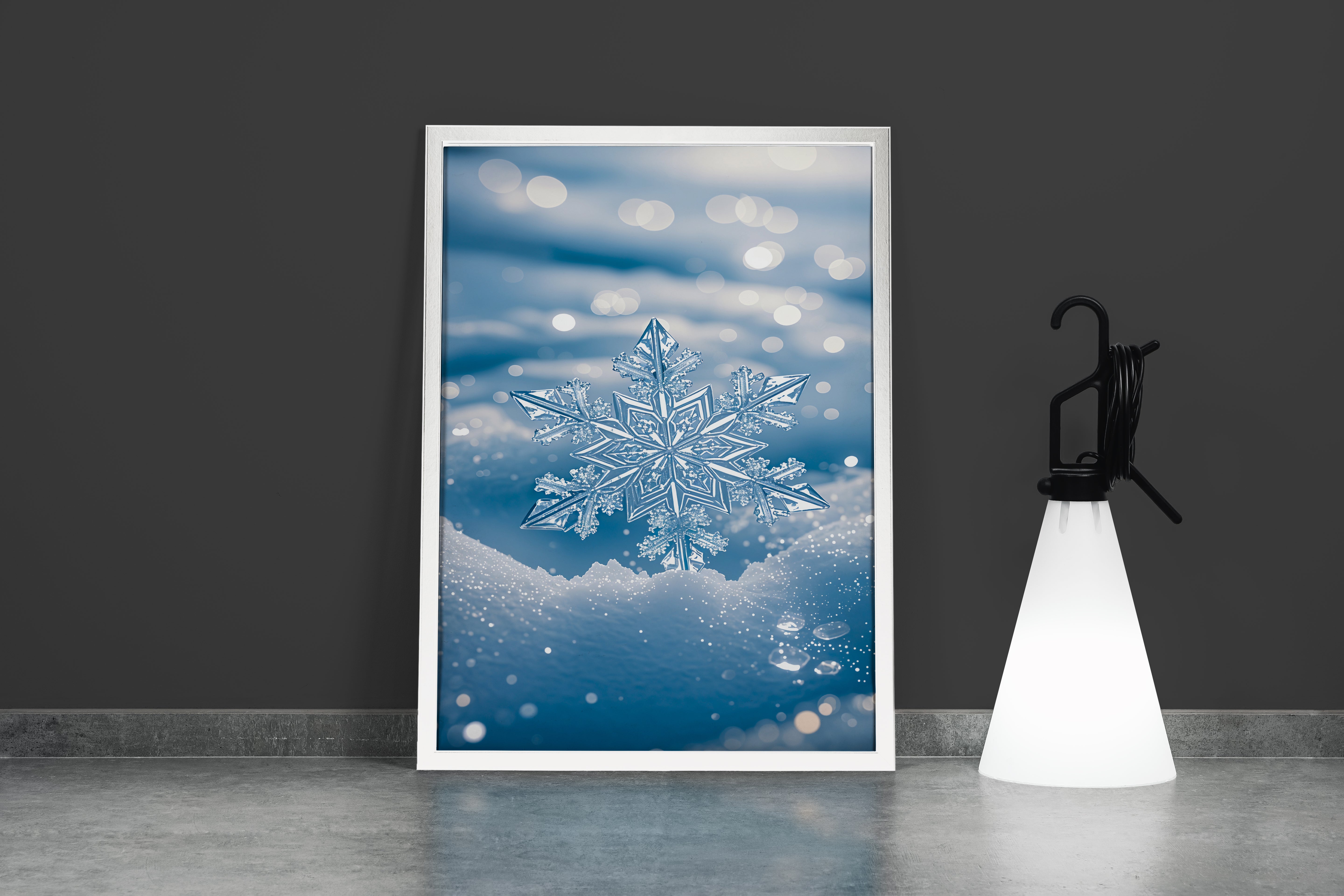ai creation, a large snow crystal falling on the snow, frozen themed, ai art, art, kanvas tablo