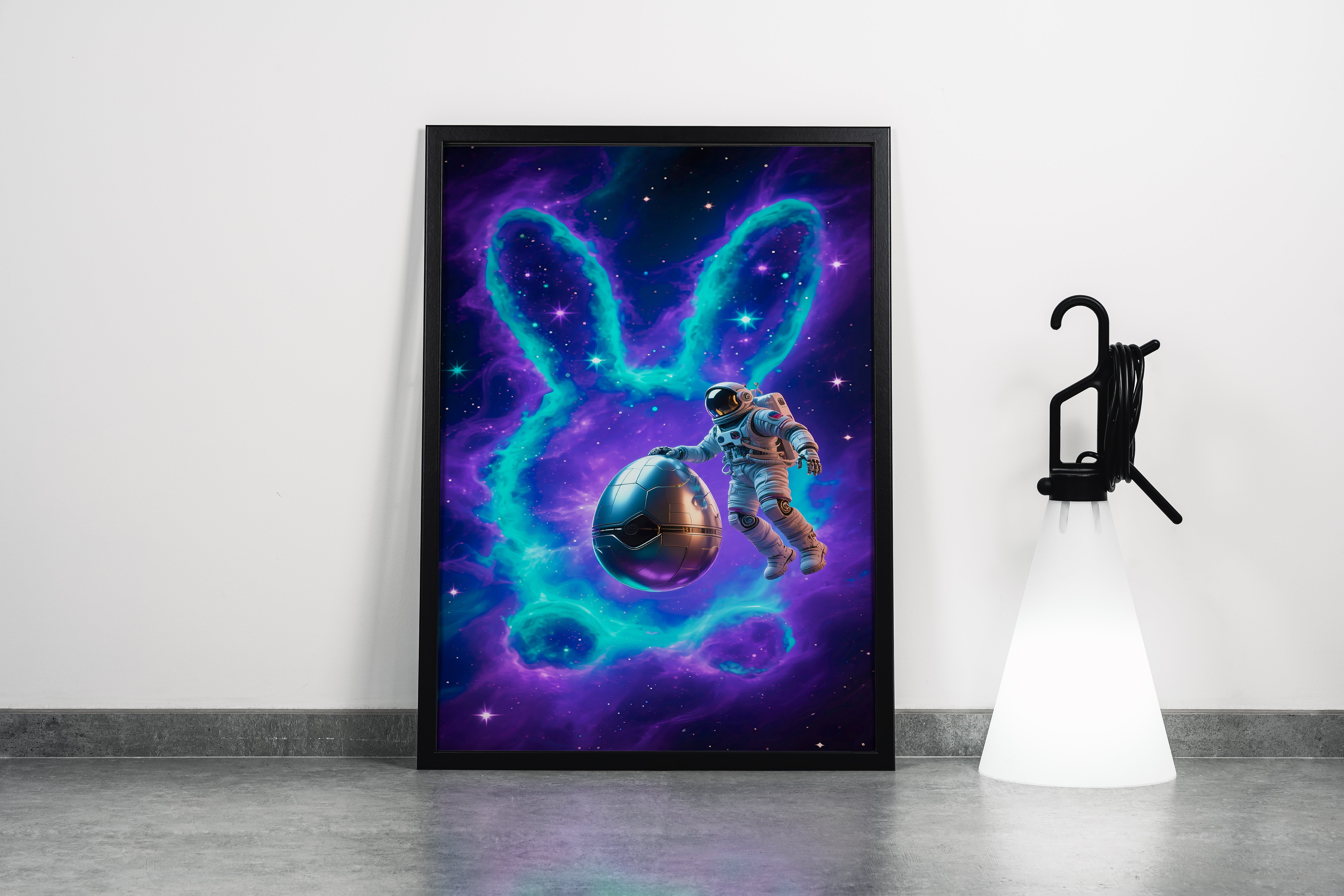 ai creation, rabbit and astronaut in space, ai art, art, kanvas tablo