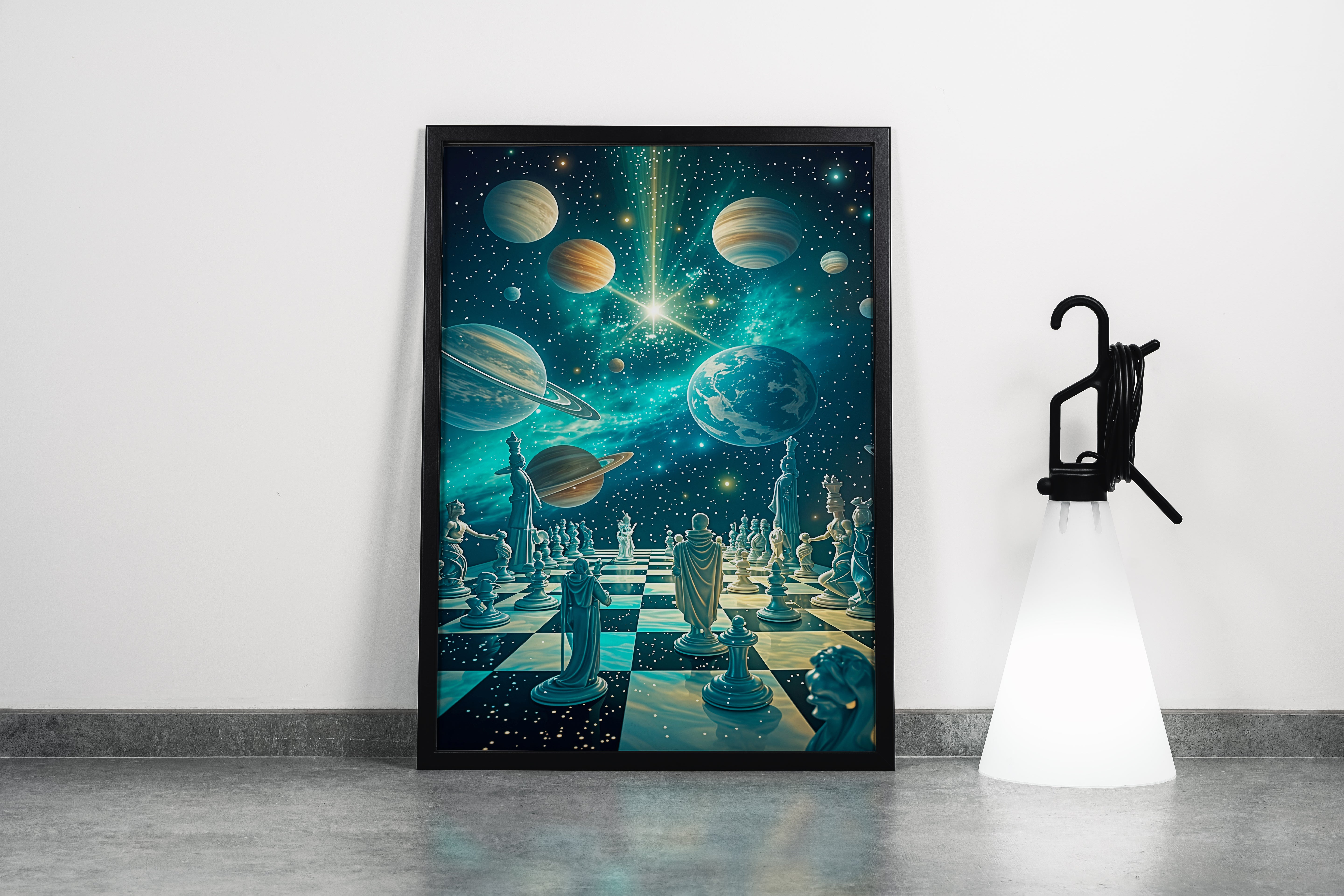 ai creation, space chess and planets, andromeda, ai art, art, kanvas tablo