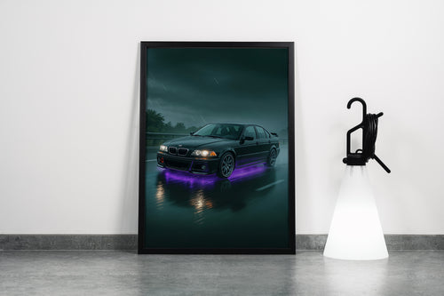 ai creation, car with purple neon lights coming out from underneath, ai art, art, kanvas tablo