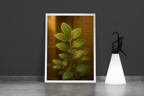 ai creation, flower motif, green shiny leaves, ai art, art, kanvas tablo