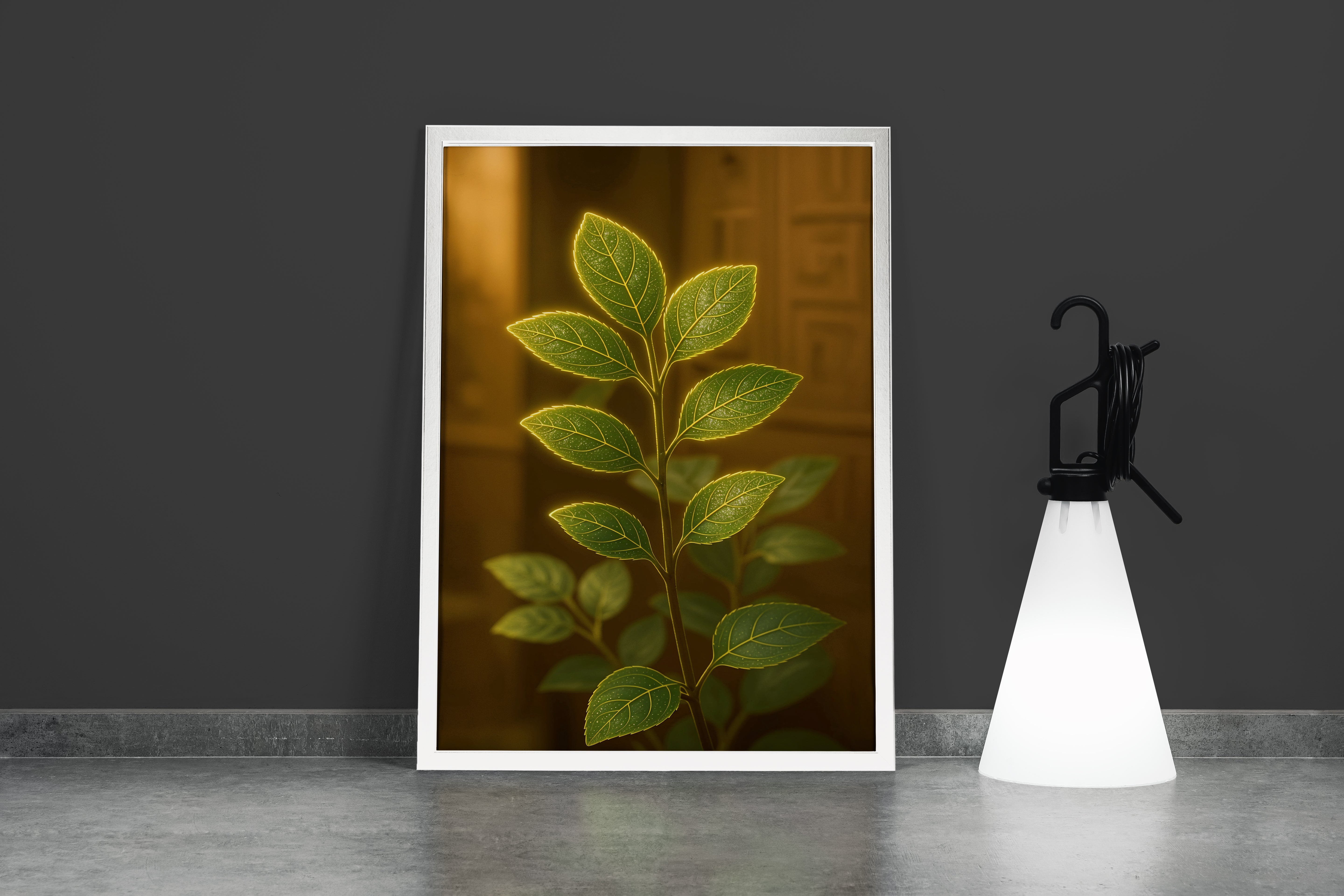 ai creation, flower motif, green shiny leaves, ai art, art, kanvas tablo