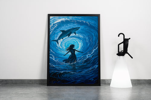 ai creation, giant shark in the middle of the sea, ai art, art, kanvas tablo
