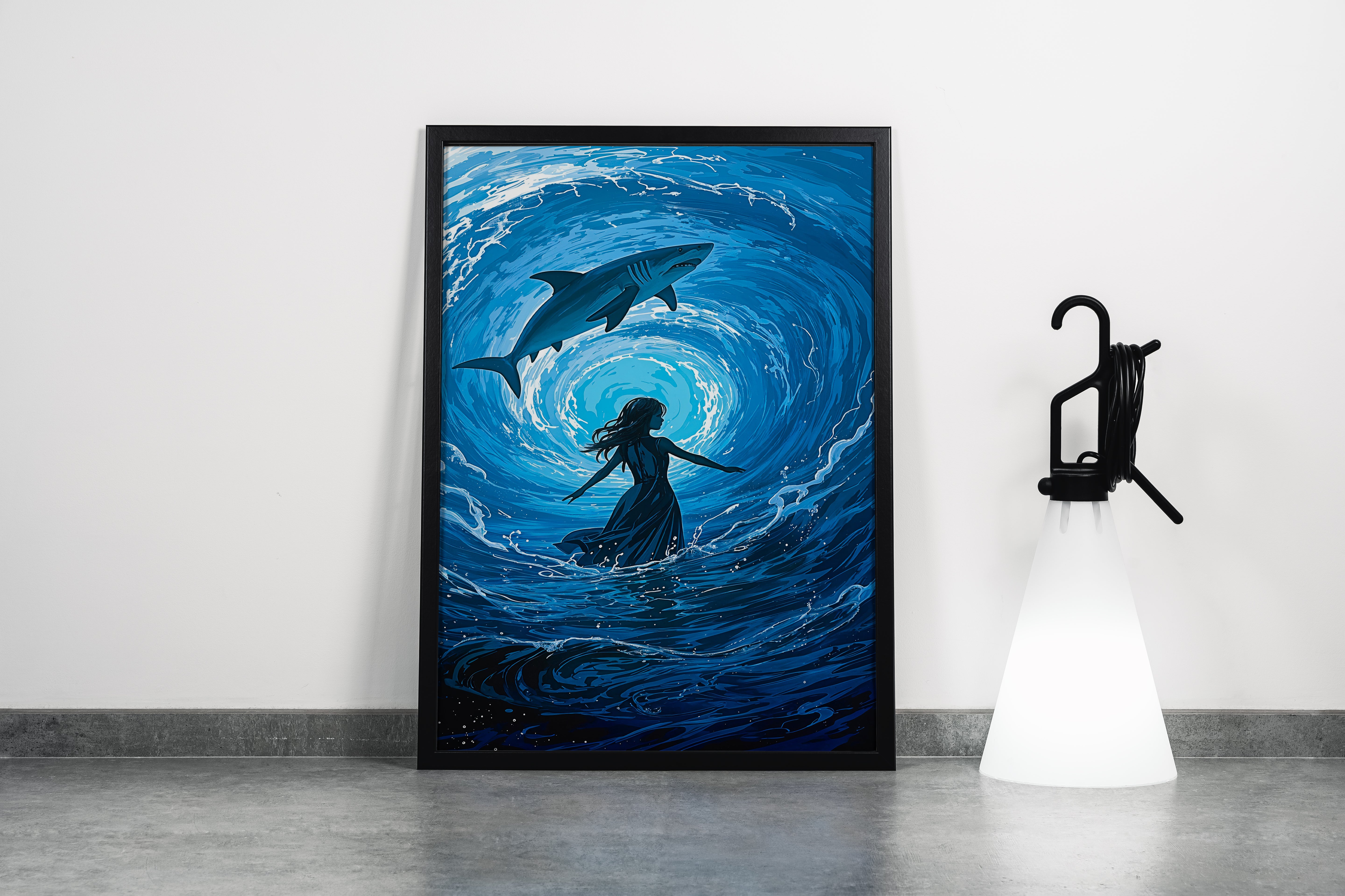 ai creation, giant shark in the middle of the sea, ai art, art, kanvas tablo