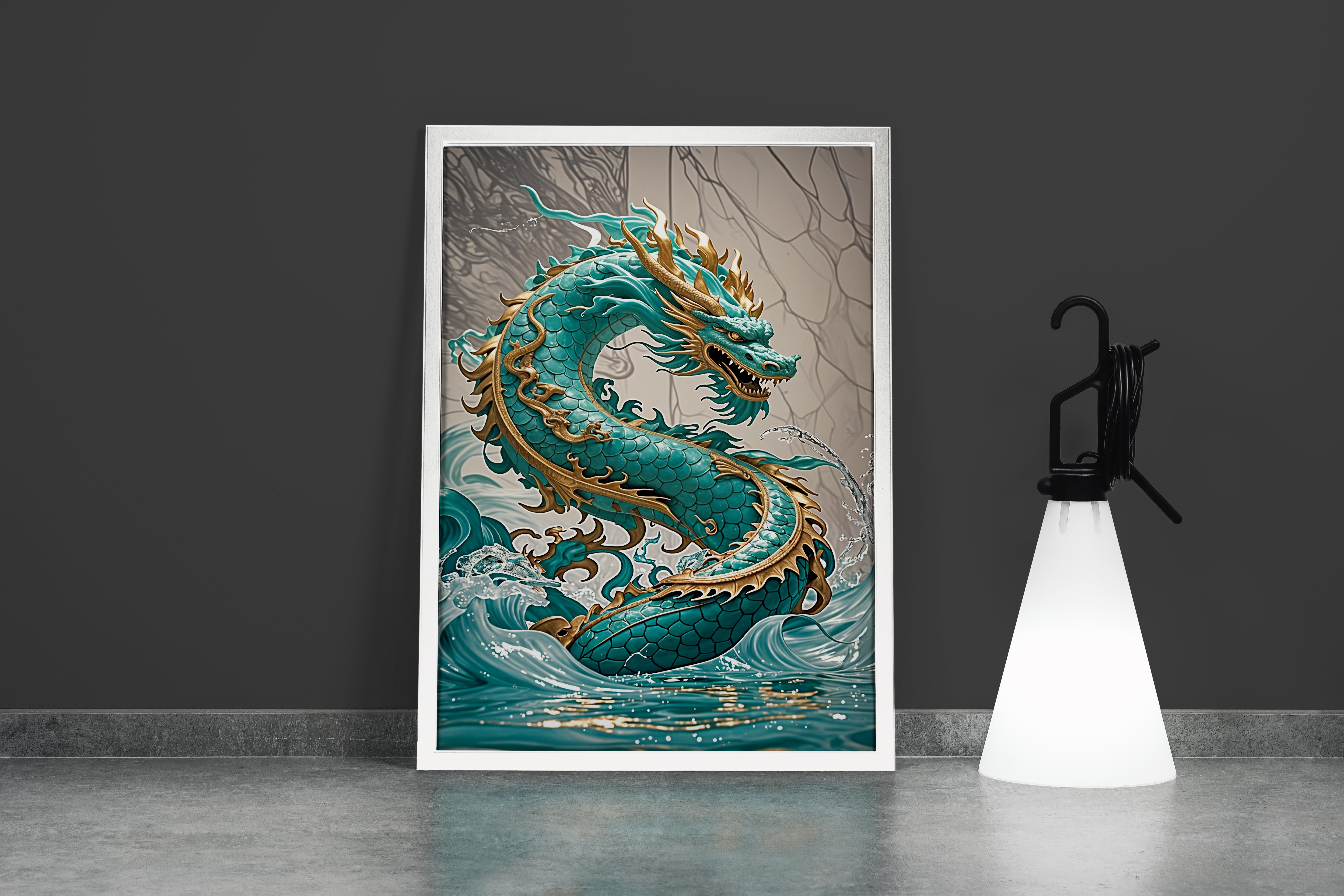 ai creation, sea dragon covered in green scales, ai art, art, kanvas tablo