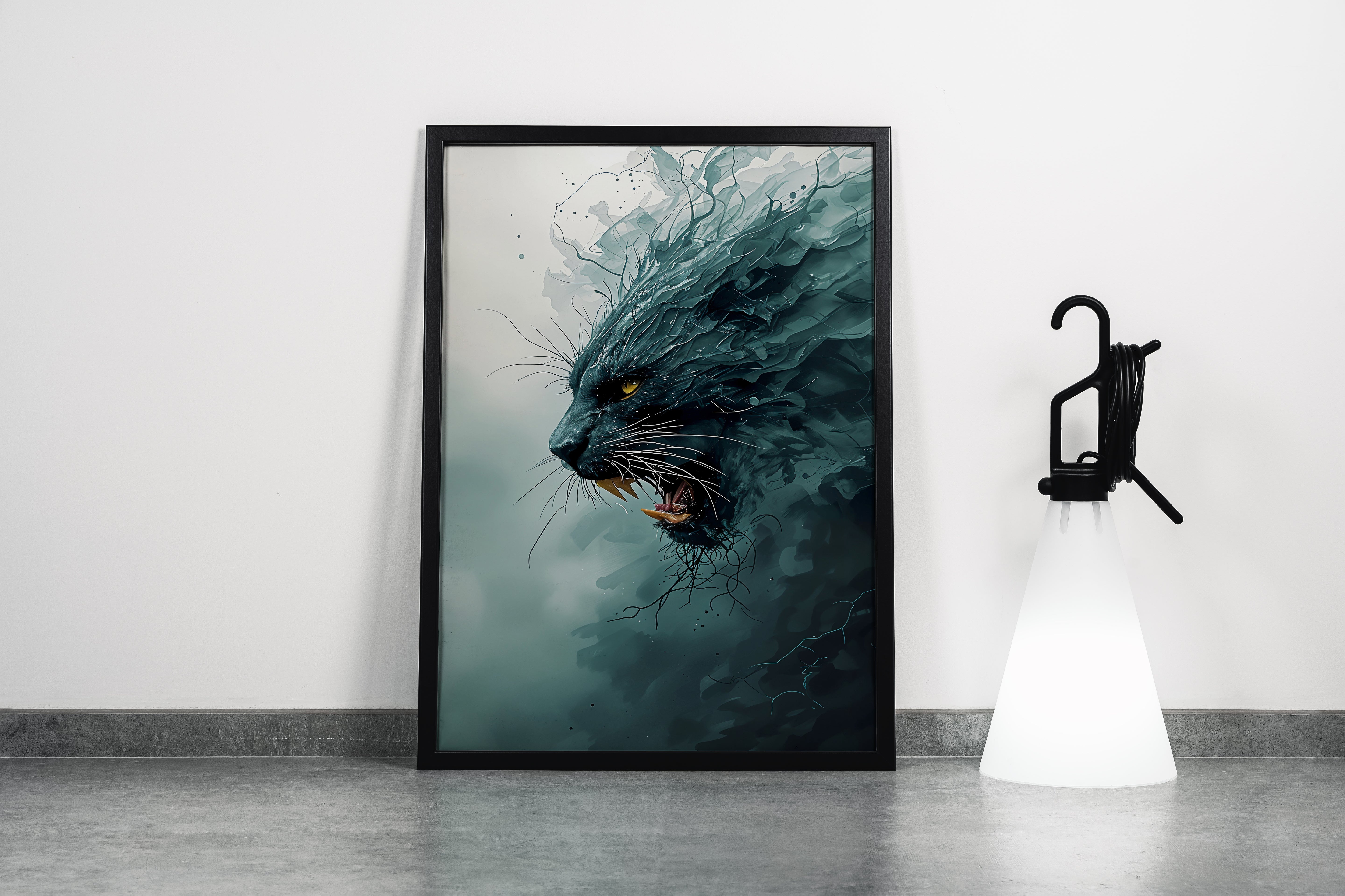 ai creation, black jaguar roaring through the darkness, ai art, art, kanvas tablo