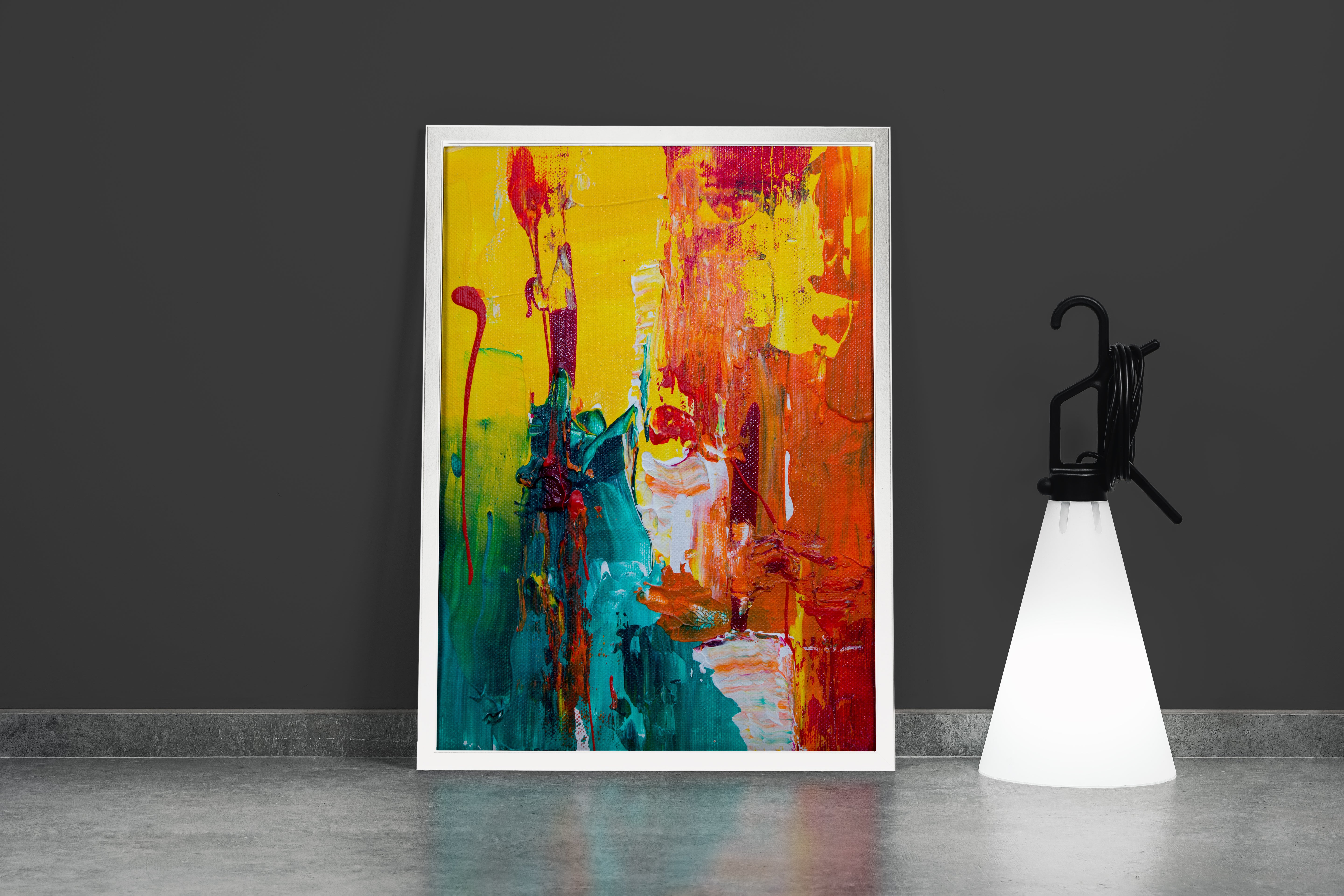 a vibrant close-up of an abstract painting with heavy, textured yellow and green brushstrokes, abstract, art, kanvas tablo