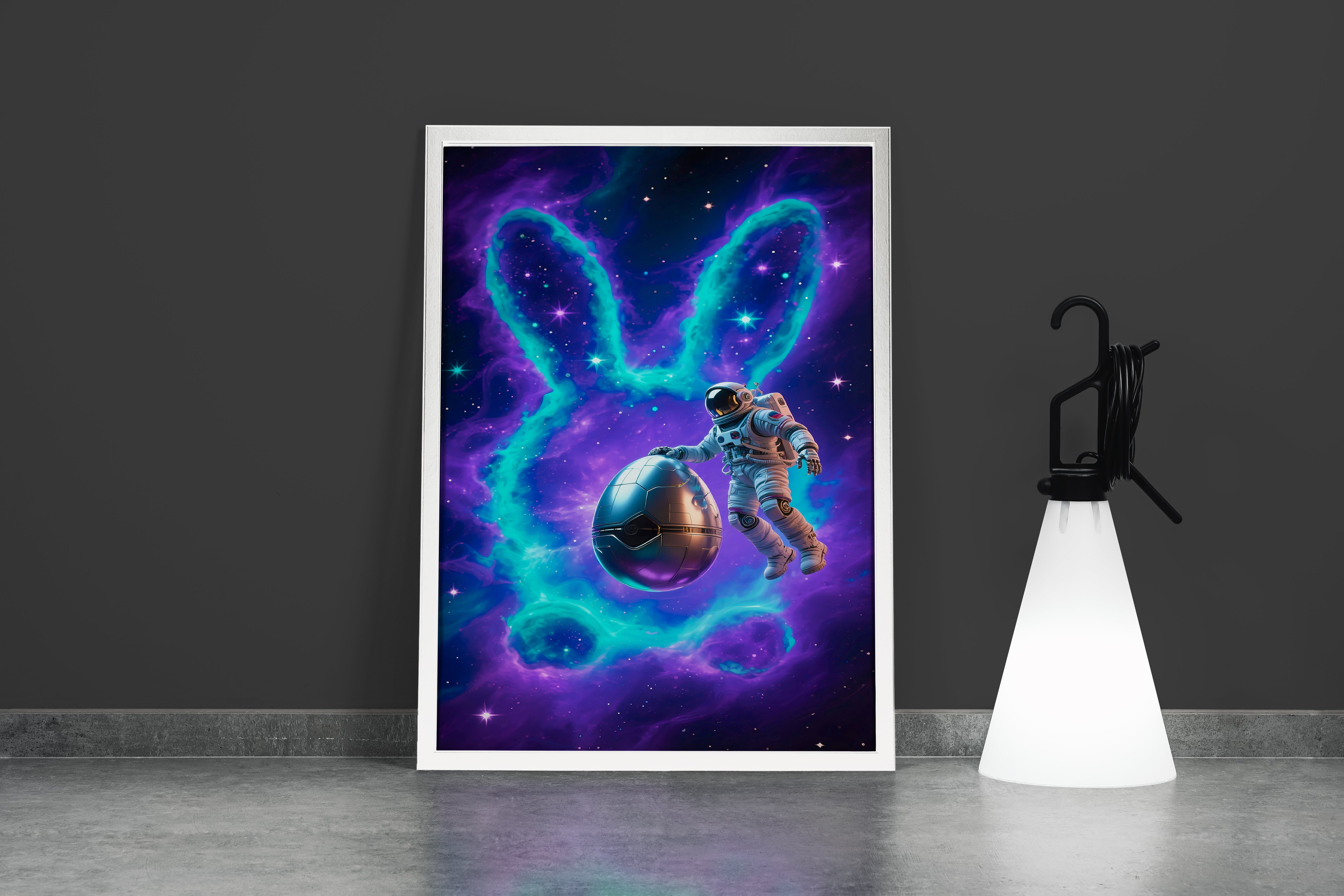ai creation, rabbit and astronaut in space, ai art, art, kanvas tablo