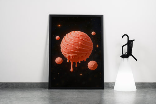 Uzayda Eriyen Dondurma Gezegeni ve Kozmik Uyduları Pop Art Temalı Kanvas Tablo