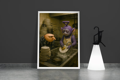 ai creation, dishwashing teletubbies model 2, ai art, art, kanvas tablo