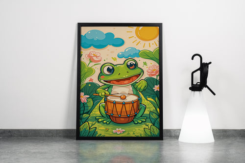 ai creation, Kermit playing the drums, kid, ai art, art, kanvas tablo
