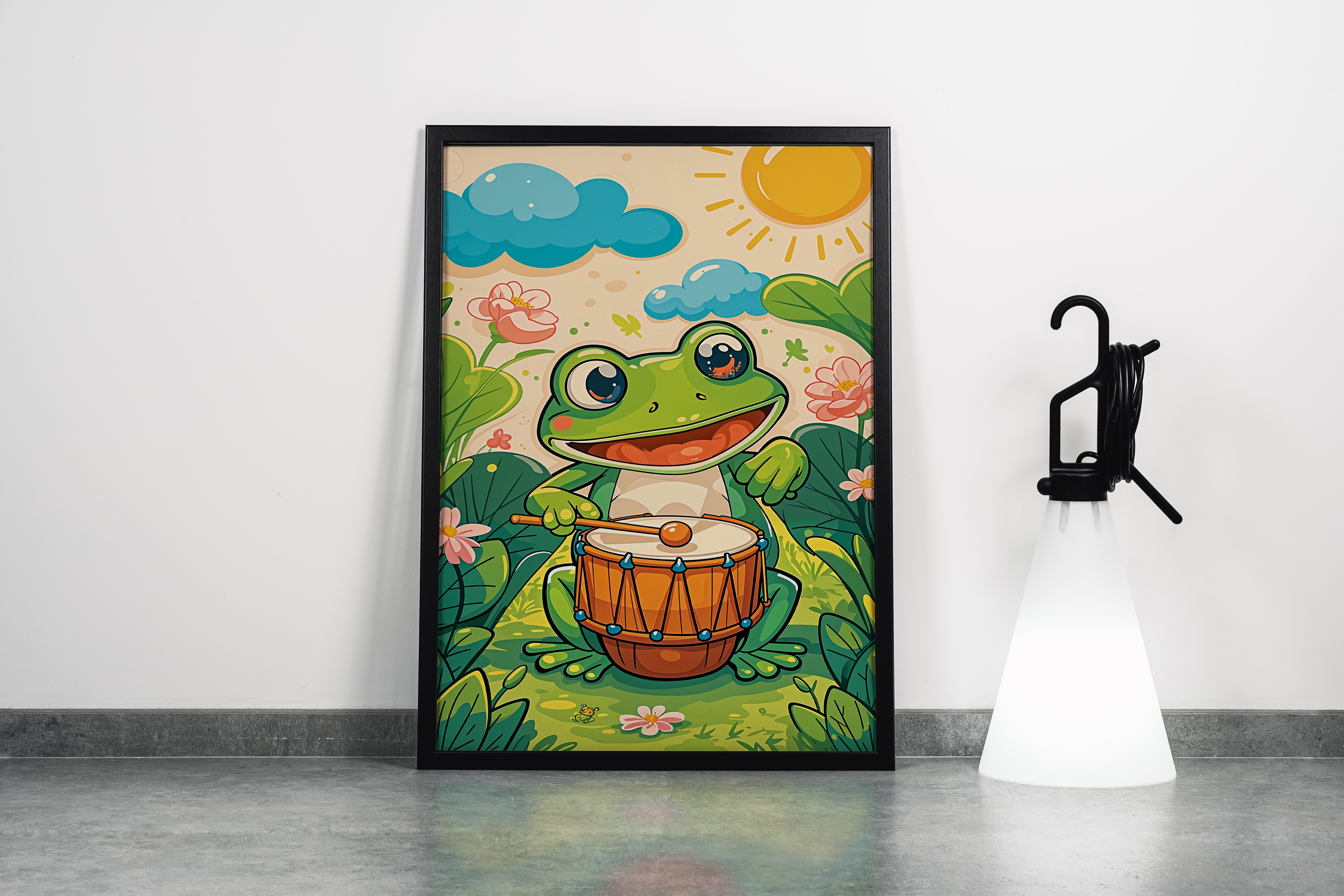 ai creation, Kermit playing the drums, kid, ai art, art, kanvas tablo