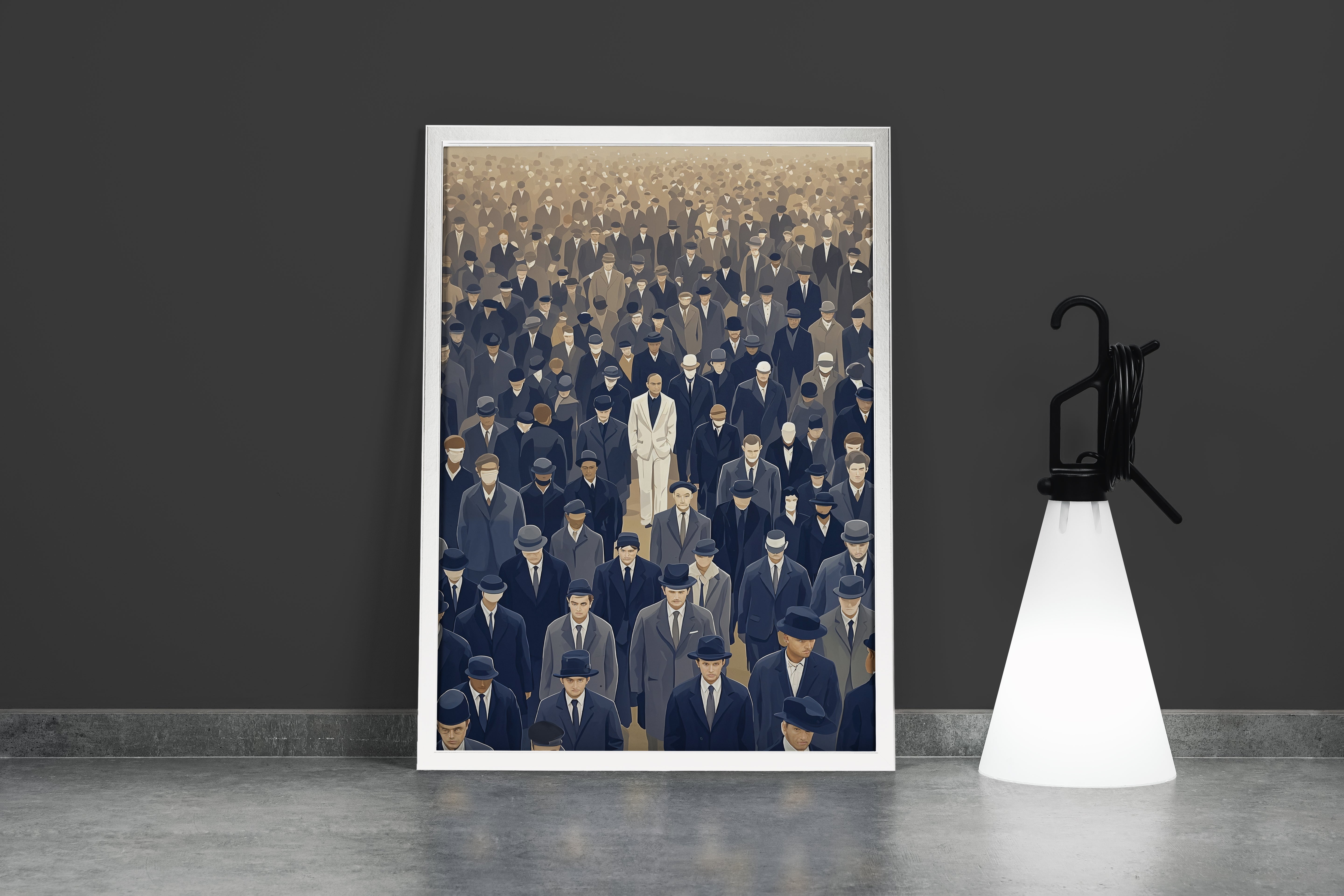 ai creation, the man in the middle of unknown faces, ai art, art, kanvas tablo