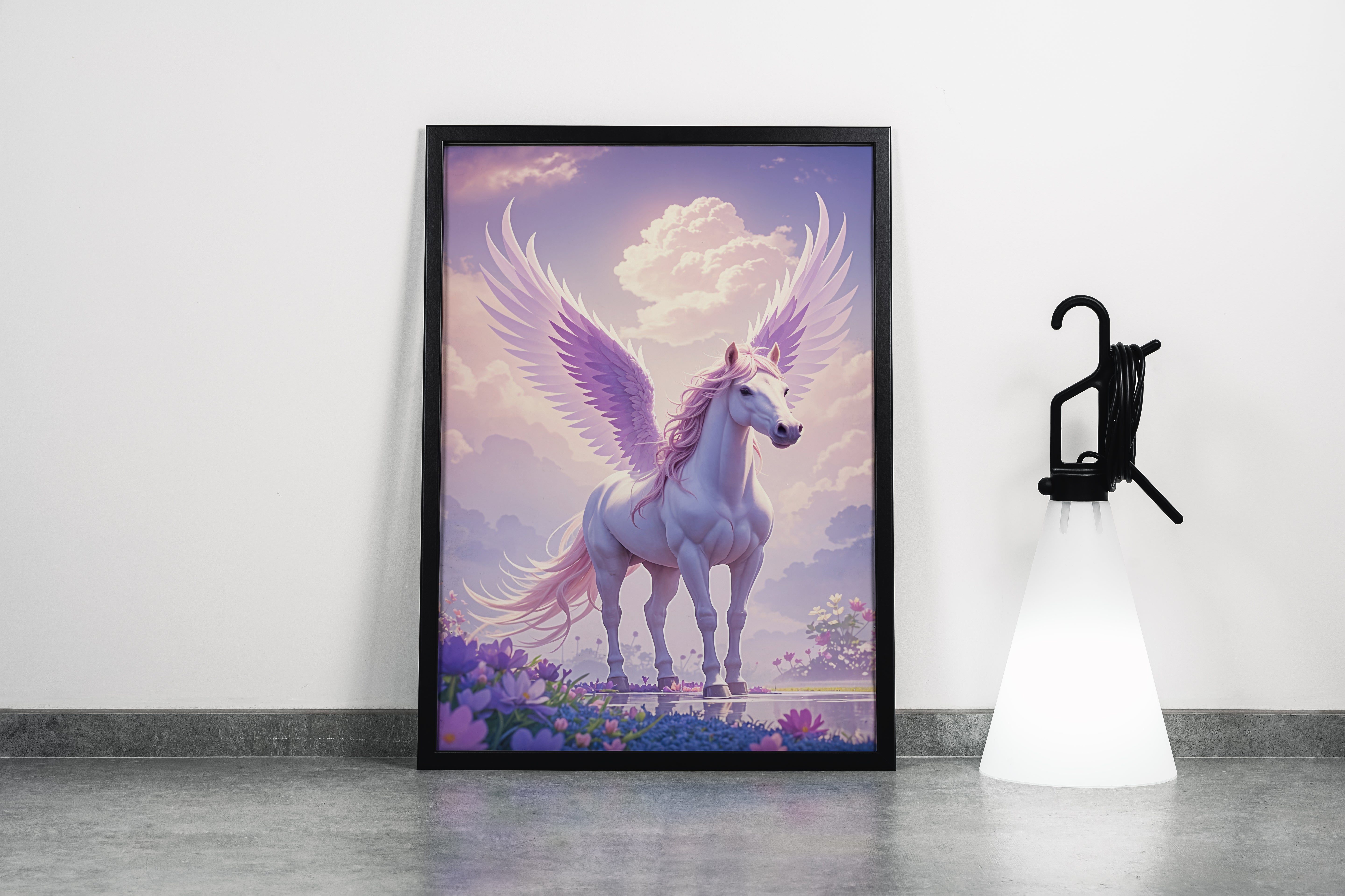 ai creation, magnificent unicorn among the flowers, unicorn, pet, ai art, art, kanvas tablo