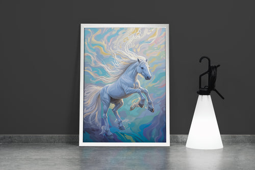 ai creation, white horse to the rise, ai art, art, kanvas tablo
