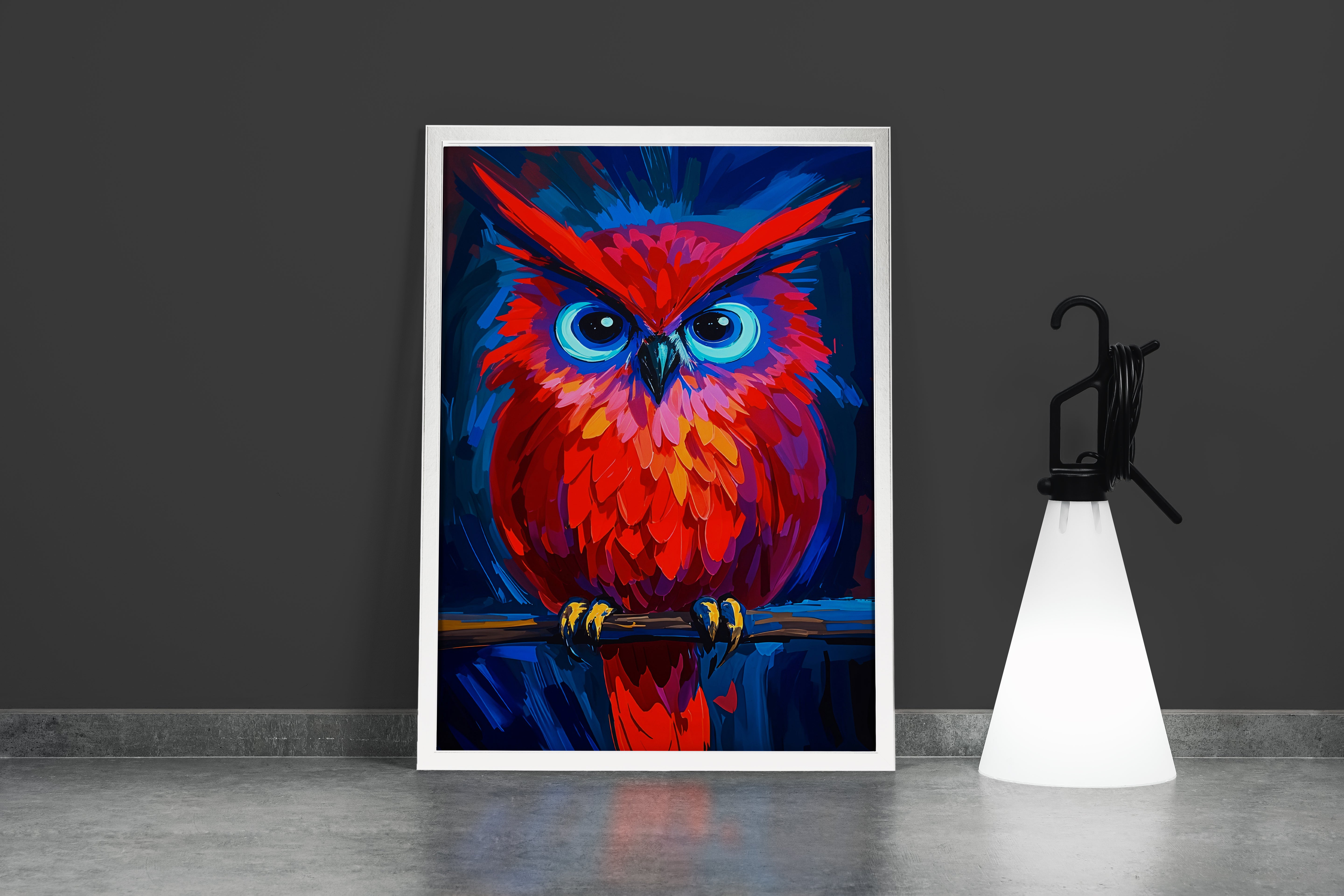 ai creation, red flamboyant owl, ai art, art, kanvas tablo