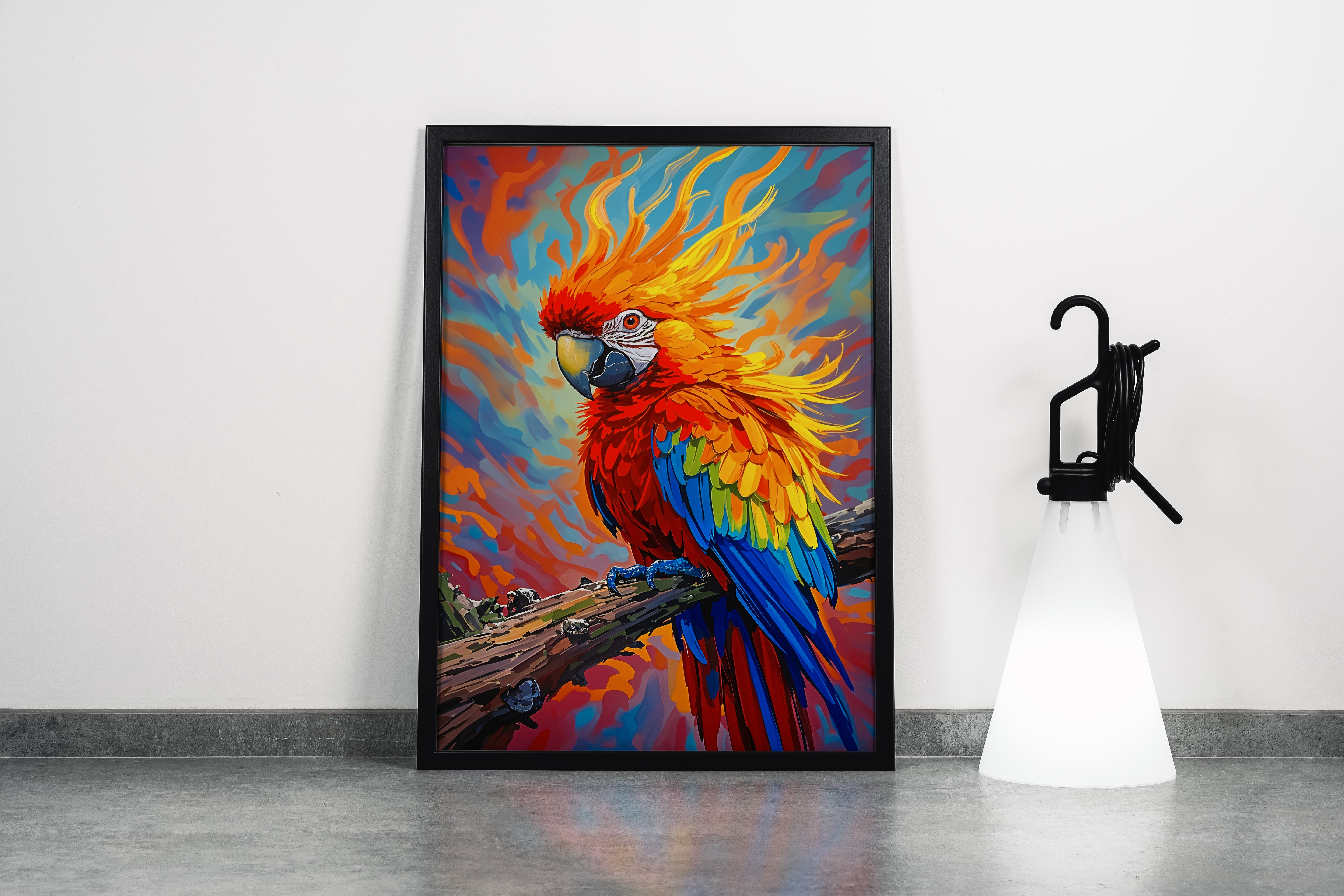 ai creation, rainbow colored oil painted looking parrot, ai art, art, kanvas tablo