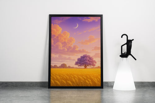 ai creation, sunset in the field, ai art, art, kanvas tablo