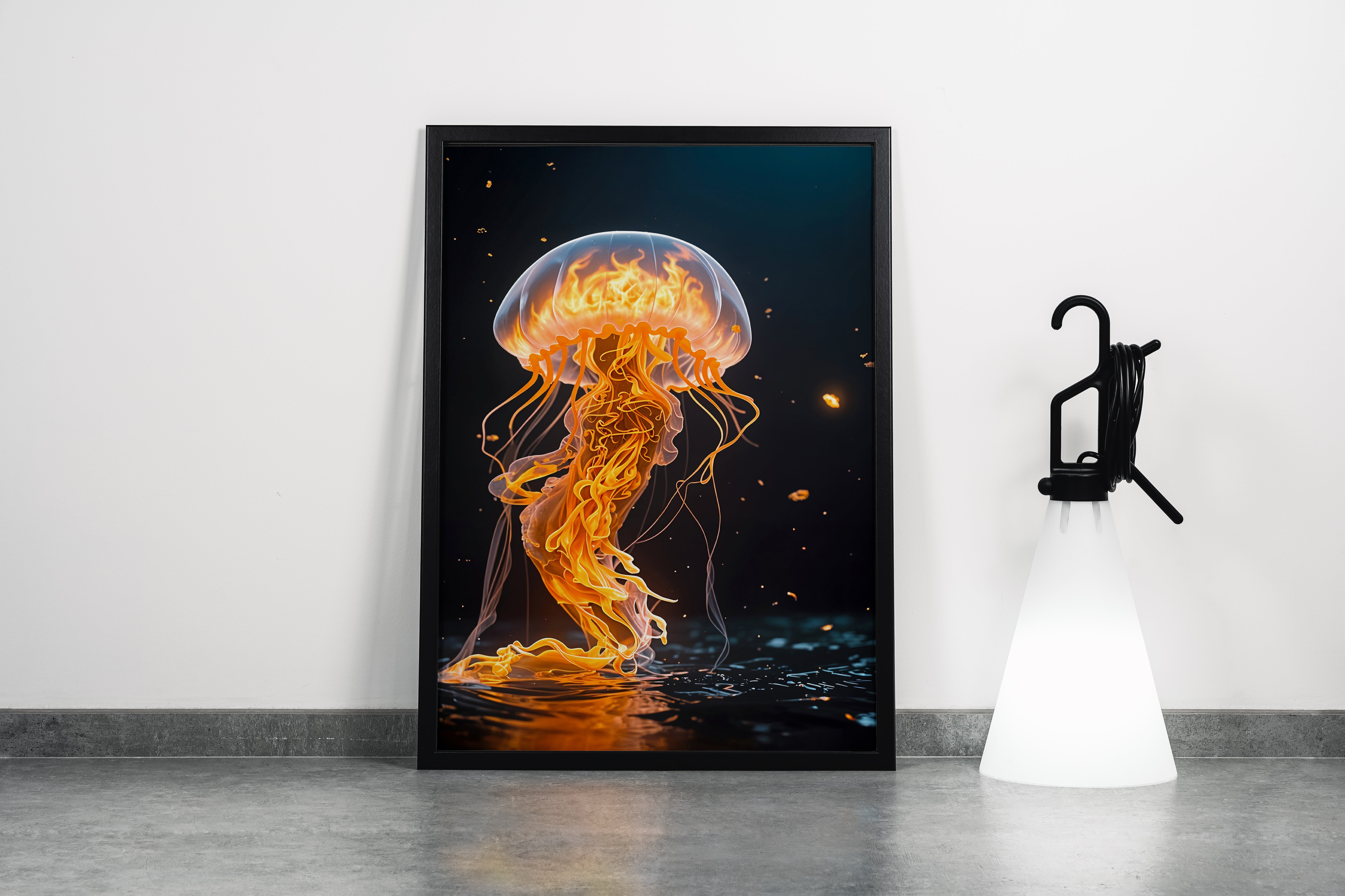 ai creation, a jellyfish engulfed in flames, ai art, art, kanvas tablo