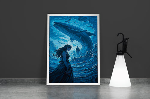 ai creation, giant whale in the middle of the sea, ai art, art, kanvas tablo