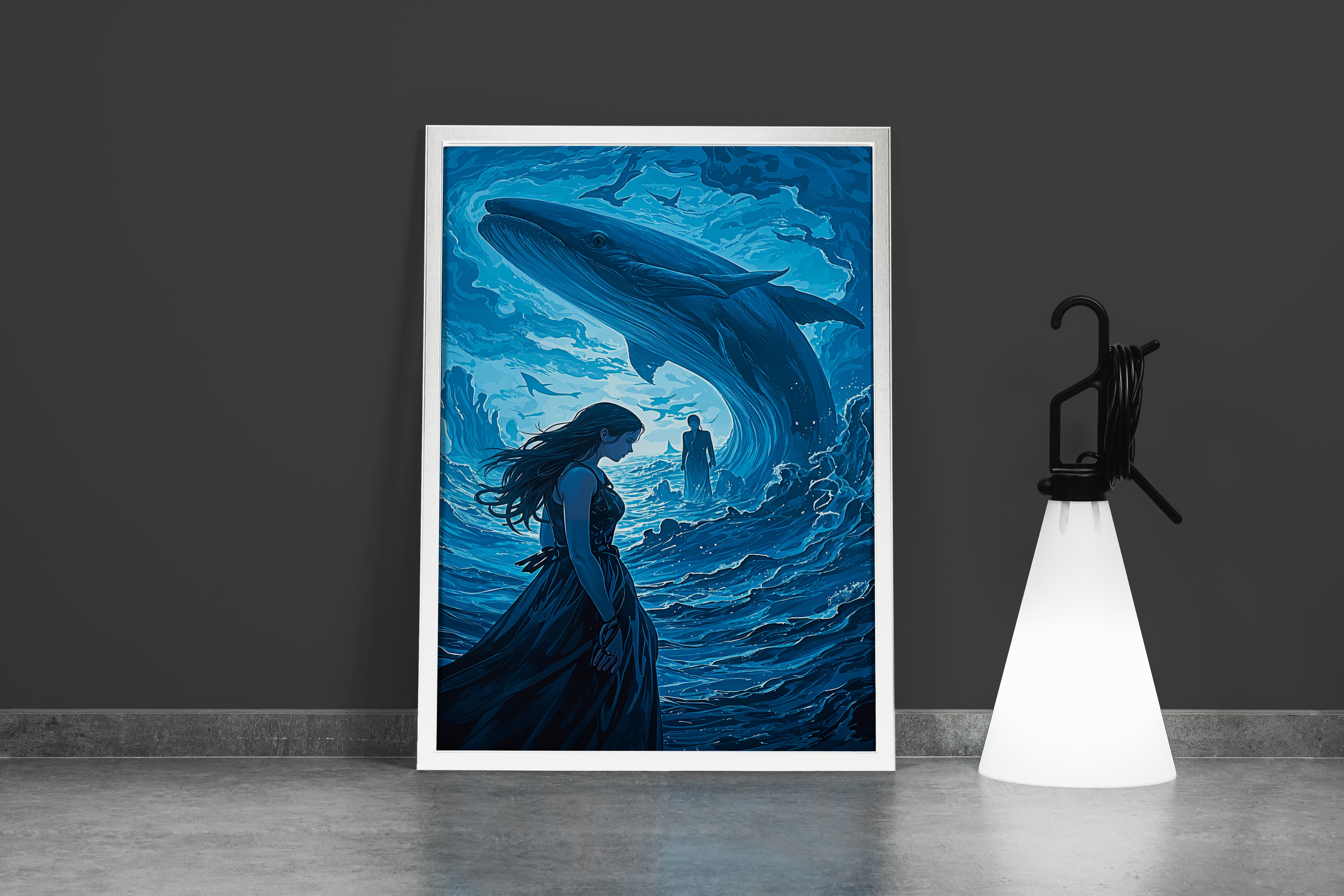 ai creation, giant whale in the middle of the sea, ai art, art, kanvas tablo