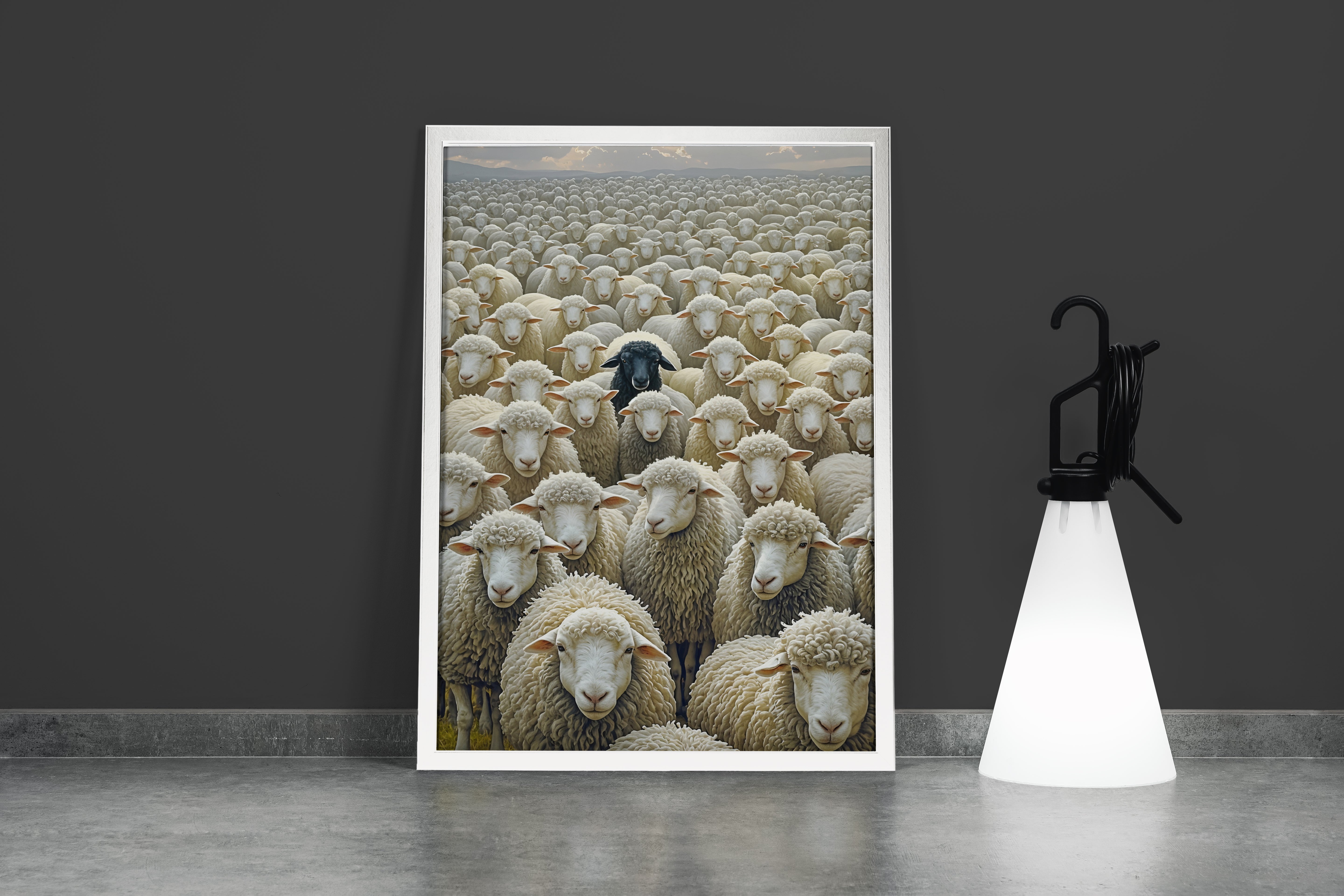 ai creation, the black sheep among the sheep, ai art, art, kanvas tablo