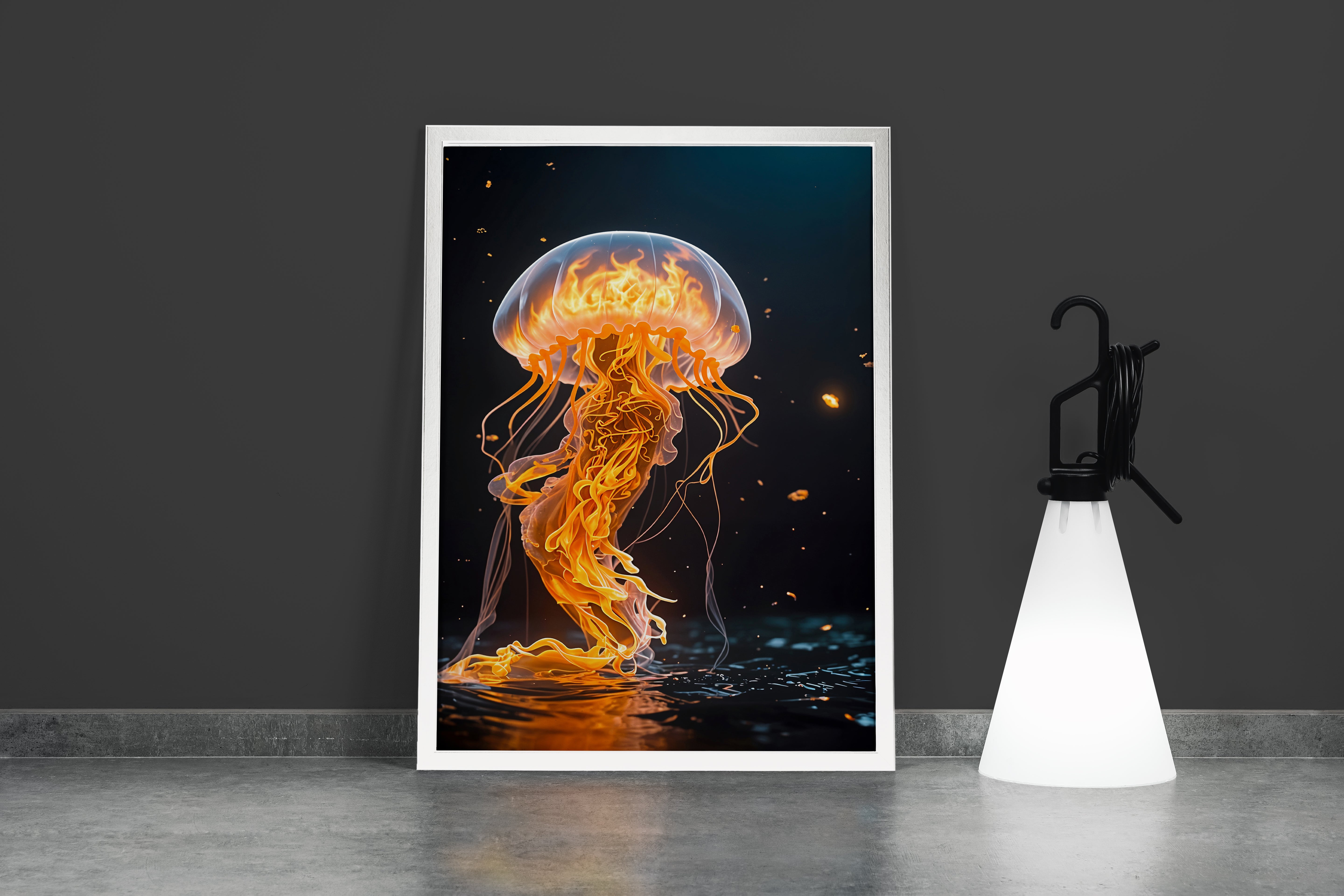 ai creation, a jellyfish engulfed in flames, ai art, art, kanvas tablo