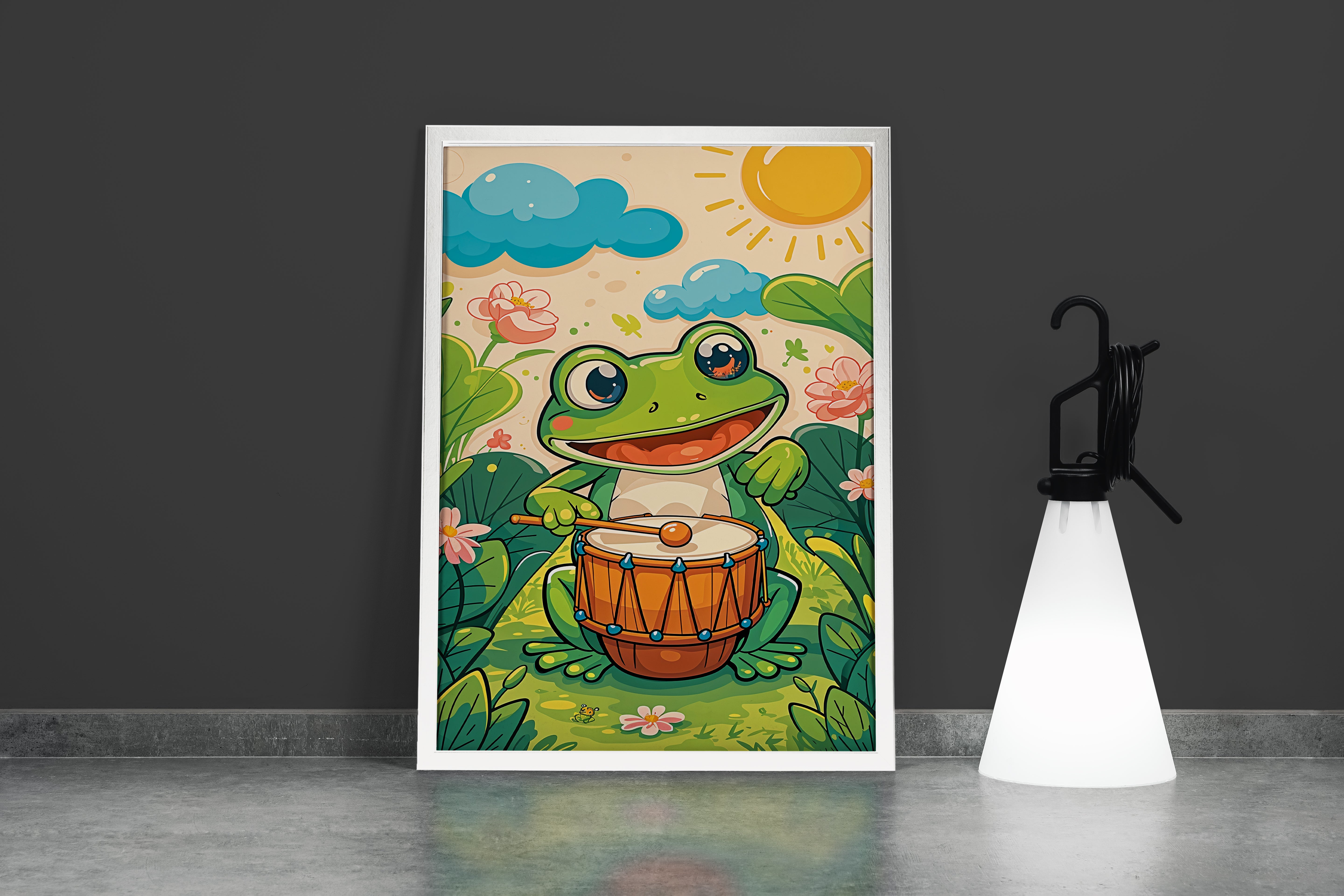 ai creation, Kermit playing the drums, kid, ai art, art, kanvas tablo