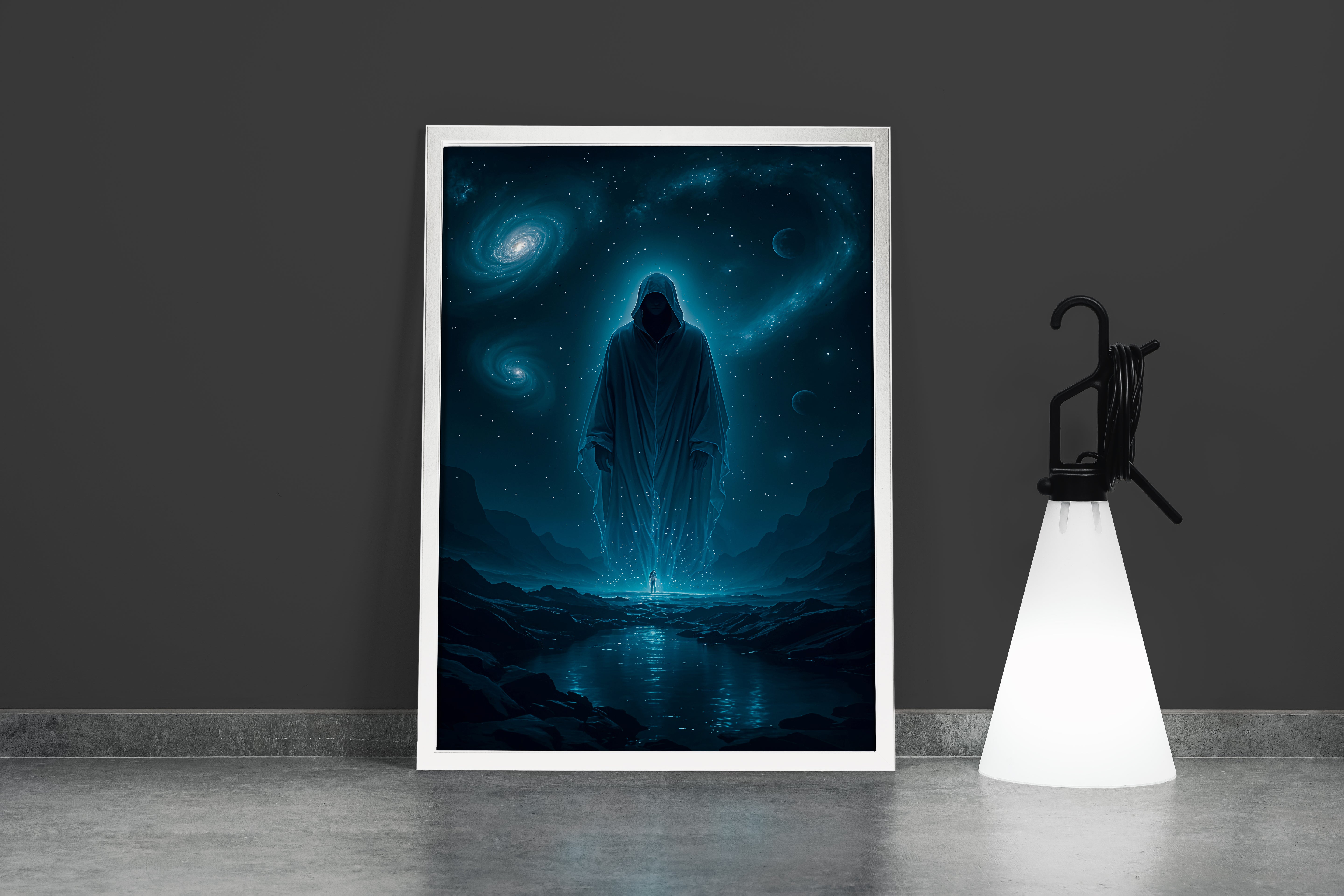ai creation, giant man in black mystical cloak, ai art, art, kanvas tablo