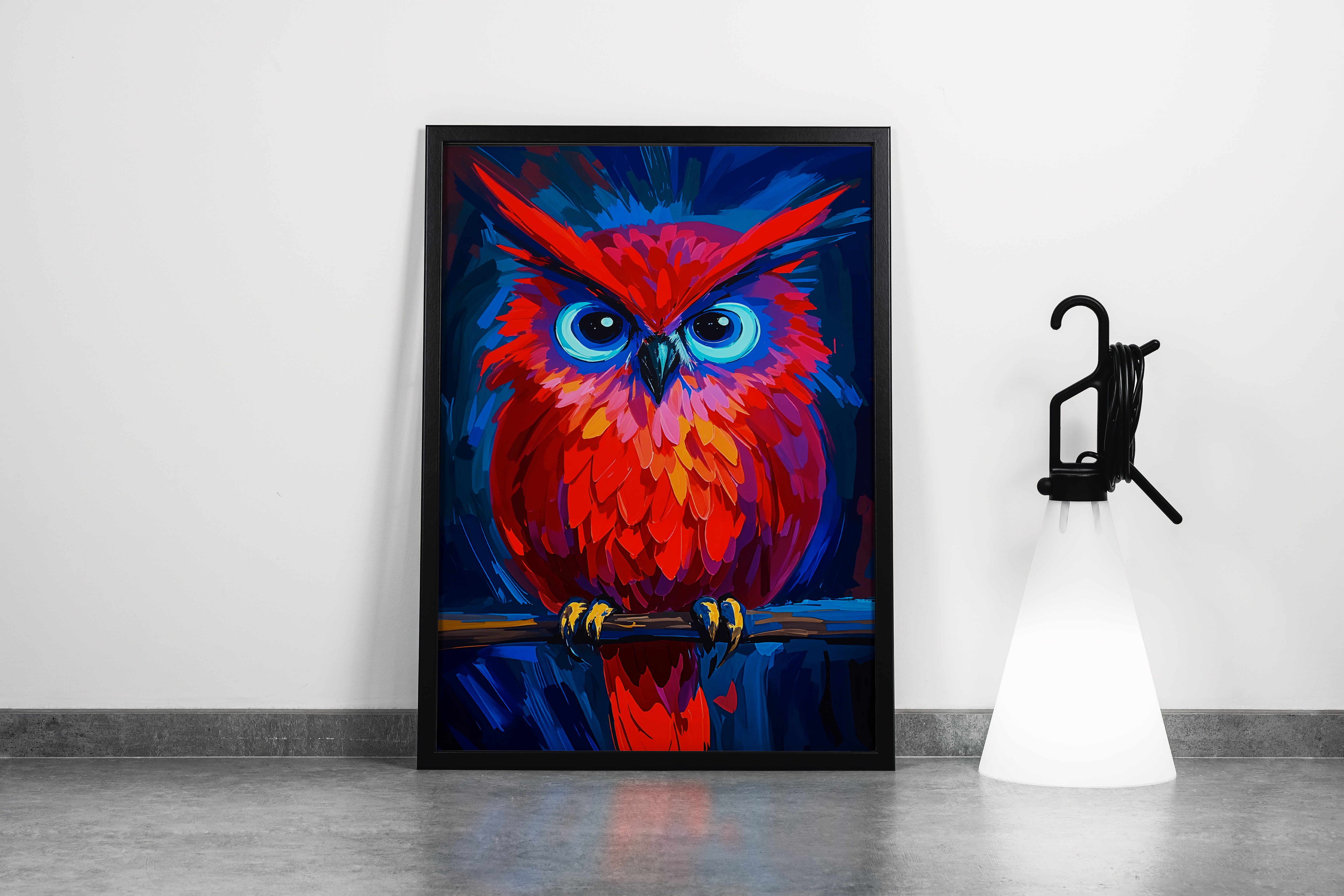 ai creation, red flamboyant owl, ai art, art, kanvas tablo