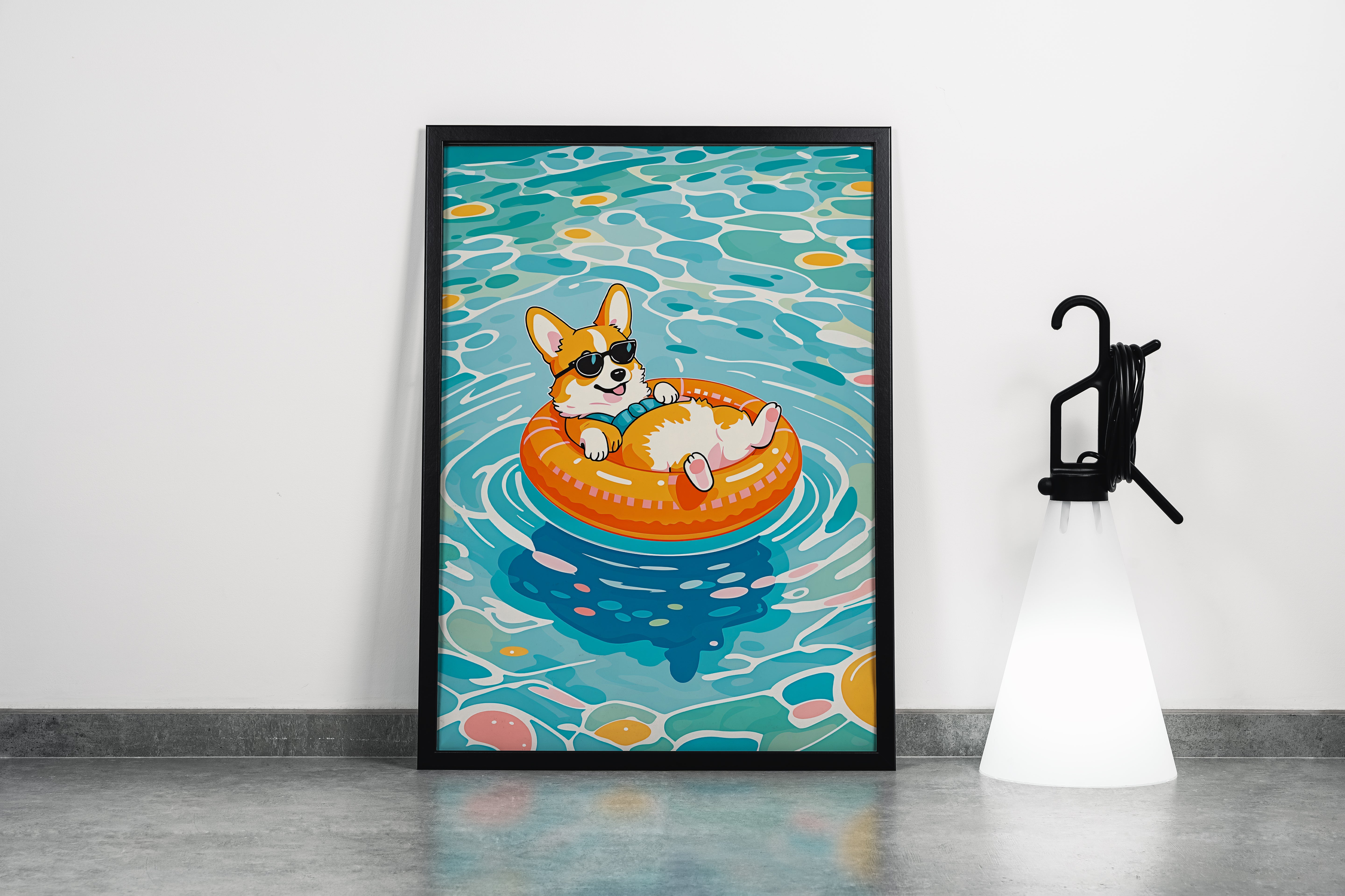 ai creation, fox with glasses lying in the pool, ai art, art, kanvas tablo