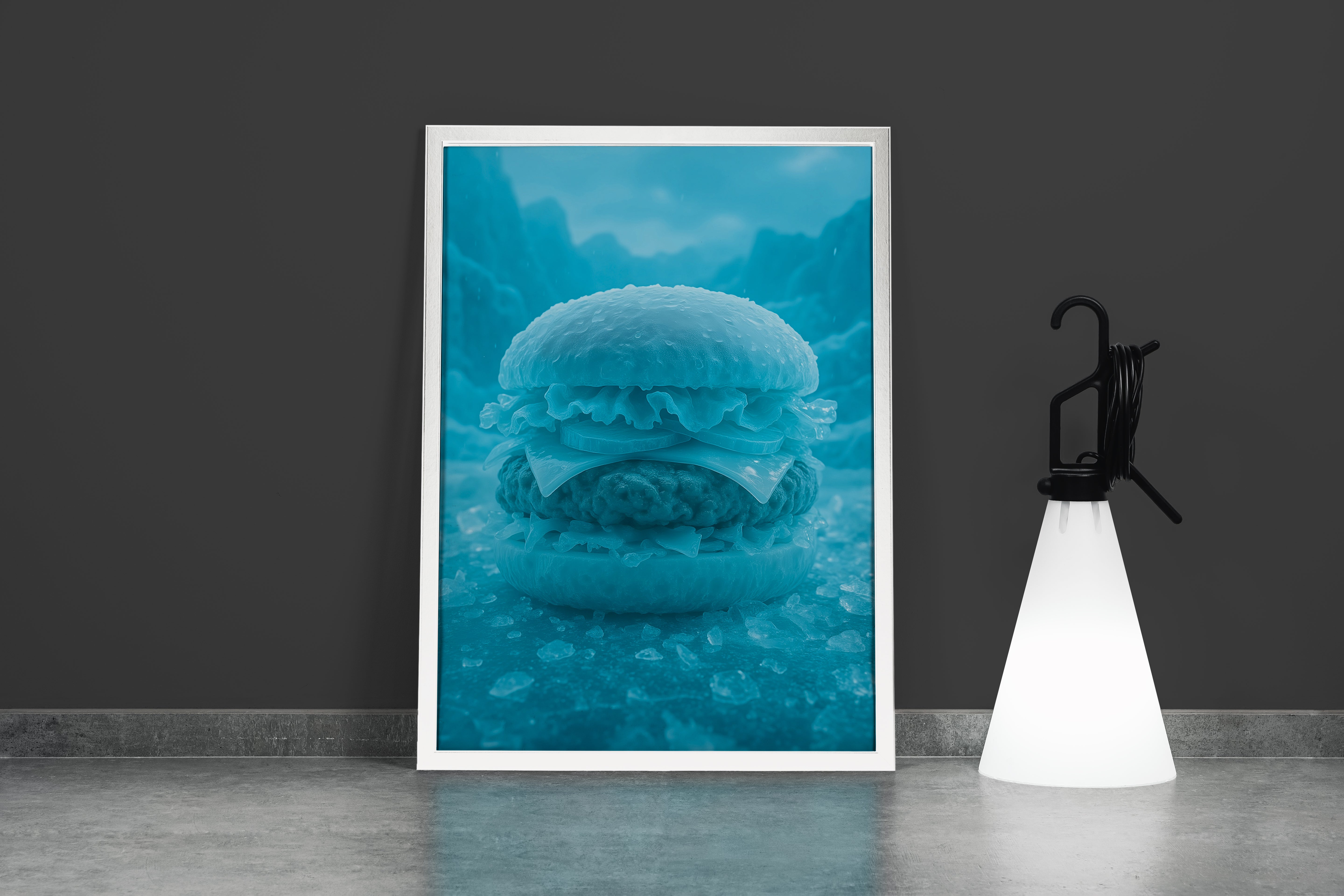 Buzul Çağından Bir Hamburger Donmuş Hamburger Manzarası Pop Art Temalı Kanvas Tablo
