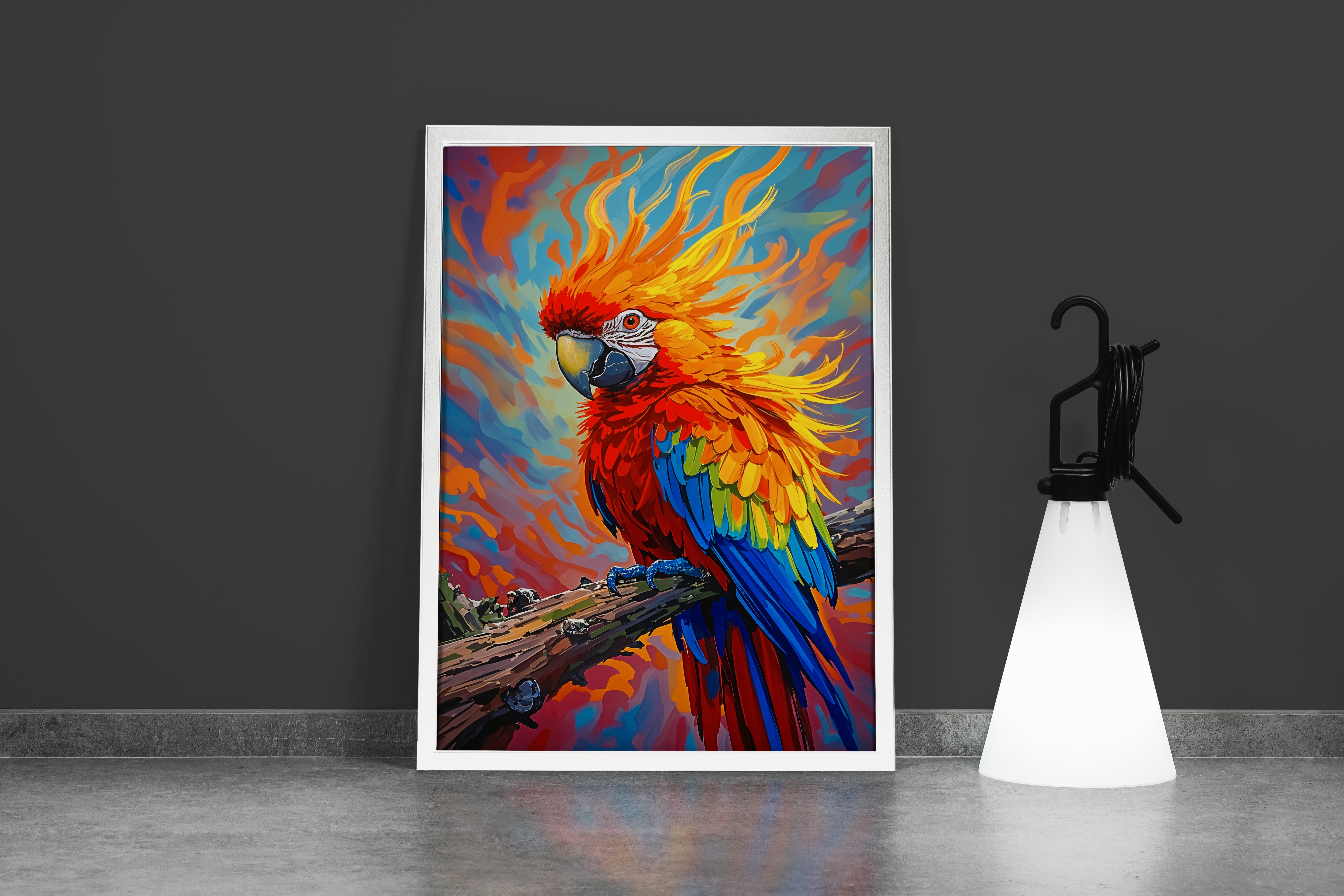 ai creation, rainbow colored oil painted looking parrot, ai art, art, kanvas tablo