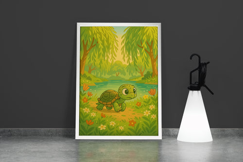 ai creation, turtle in the forest, kid, ai art, art, kanvas tablo
