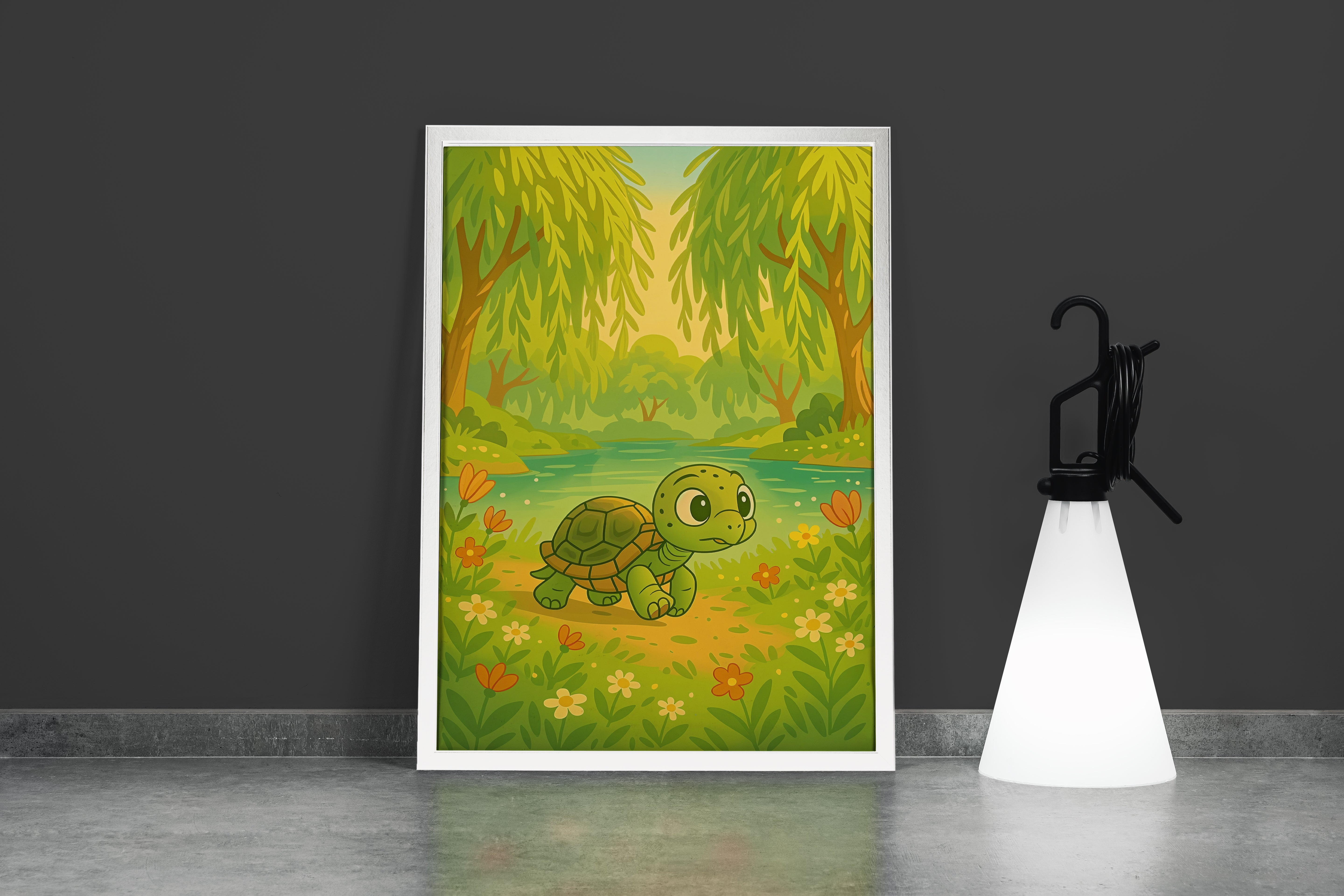 ai creation, turtle in the forest, kid, ai art, art, kanvas tablo