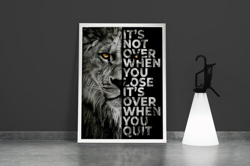 a lion's face split with the motivational quote, art, kanvas tablo