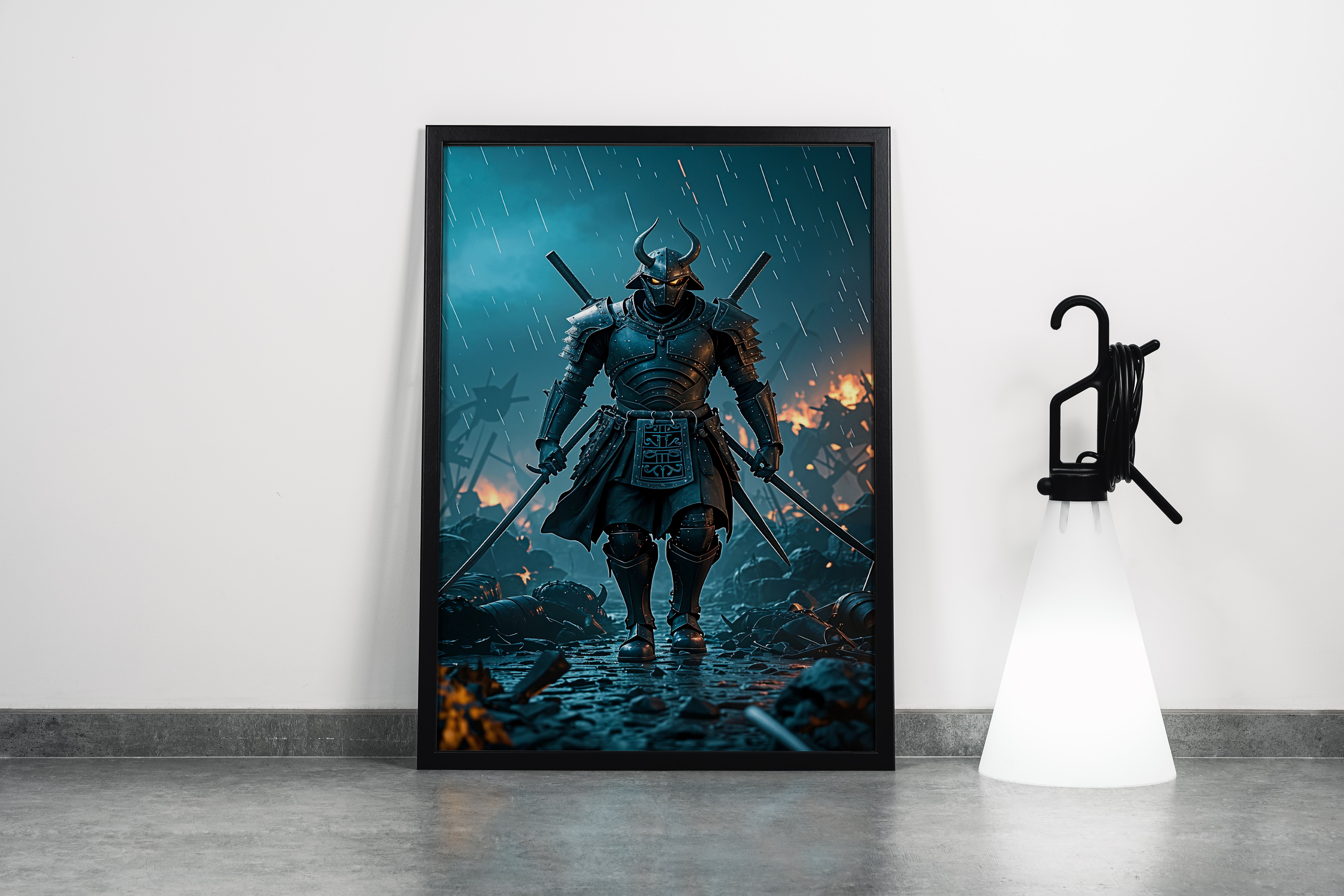 ai creation, the winner of the war, the samurai with shining eyes, ai art, art, kanvas tablo
