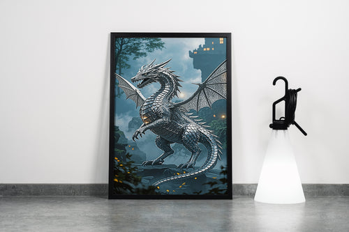 ai creation, silver plated dragon, dark themed, ai art, art, kanvas tablo