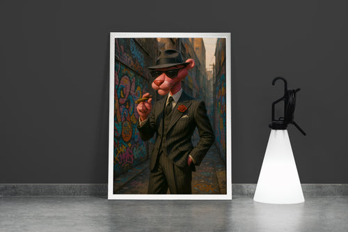ai creation, pink panther in a suit, ai art, art, kanvas tablo