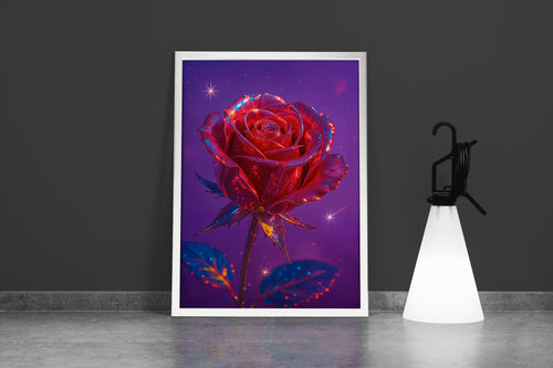 ai creation, red magnificent rose in purple theme, ai art, art, kanvas tablo