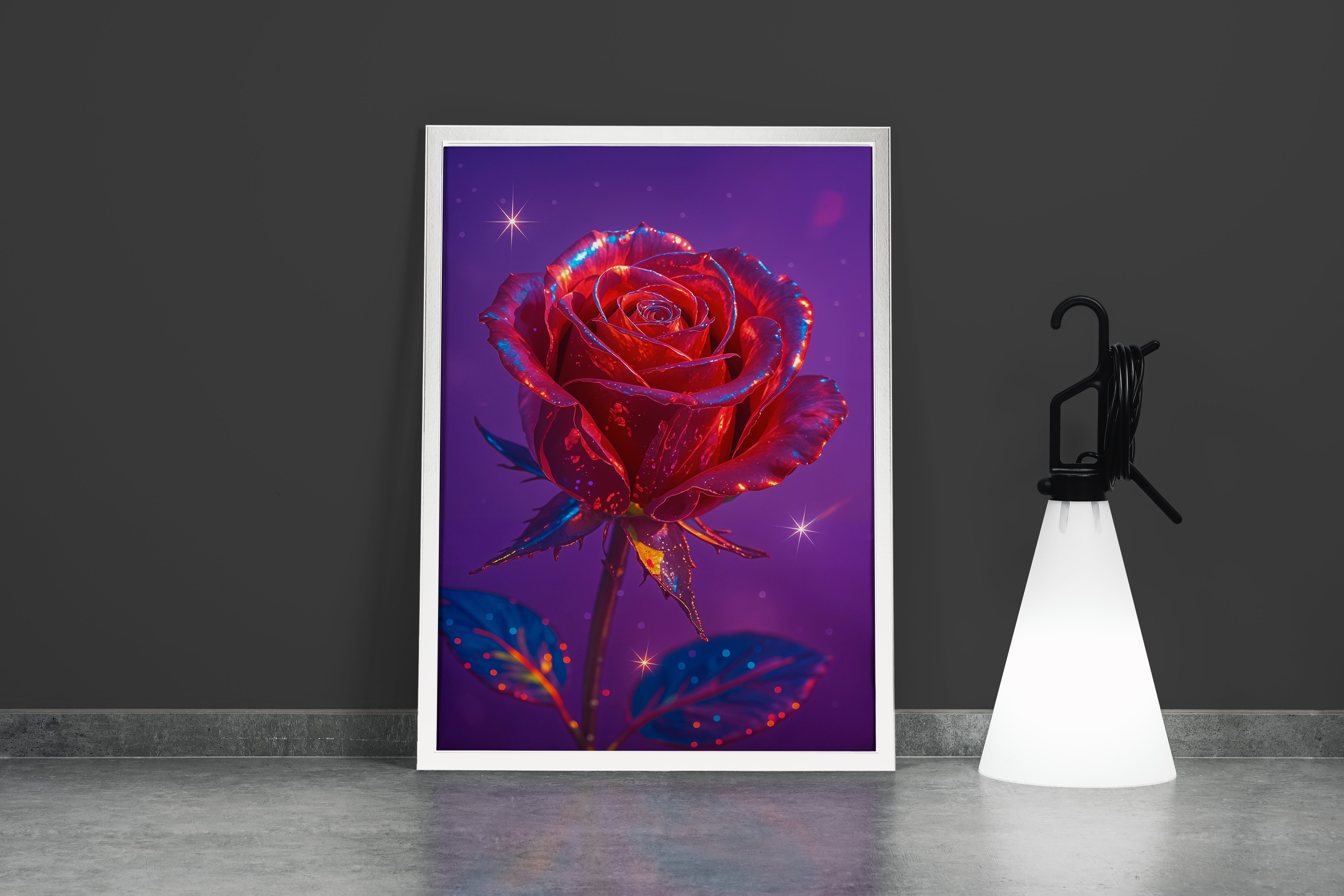 ai creation, red magnificent rose in purple theme, ai art, art, kanvas tablo