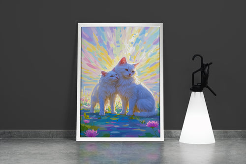 ai creation, Monet themed white cats, pet, ai art, art, kanvas tablo