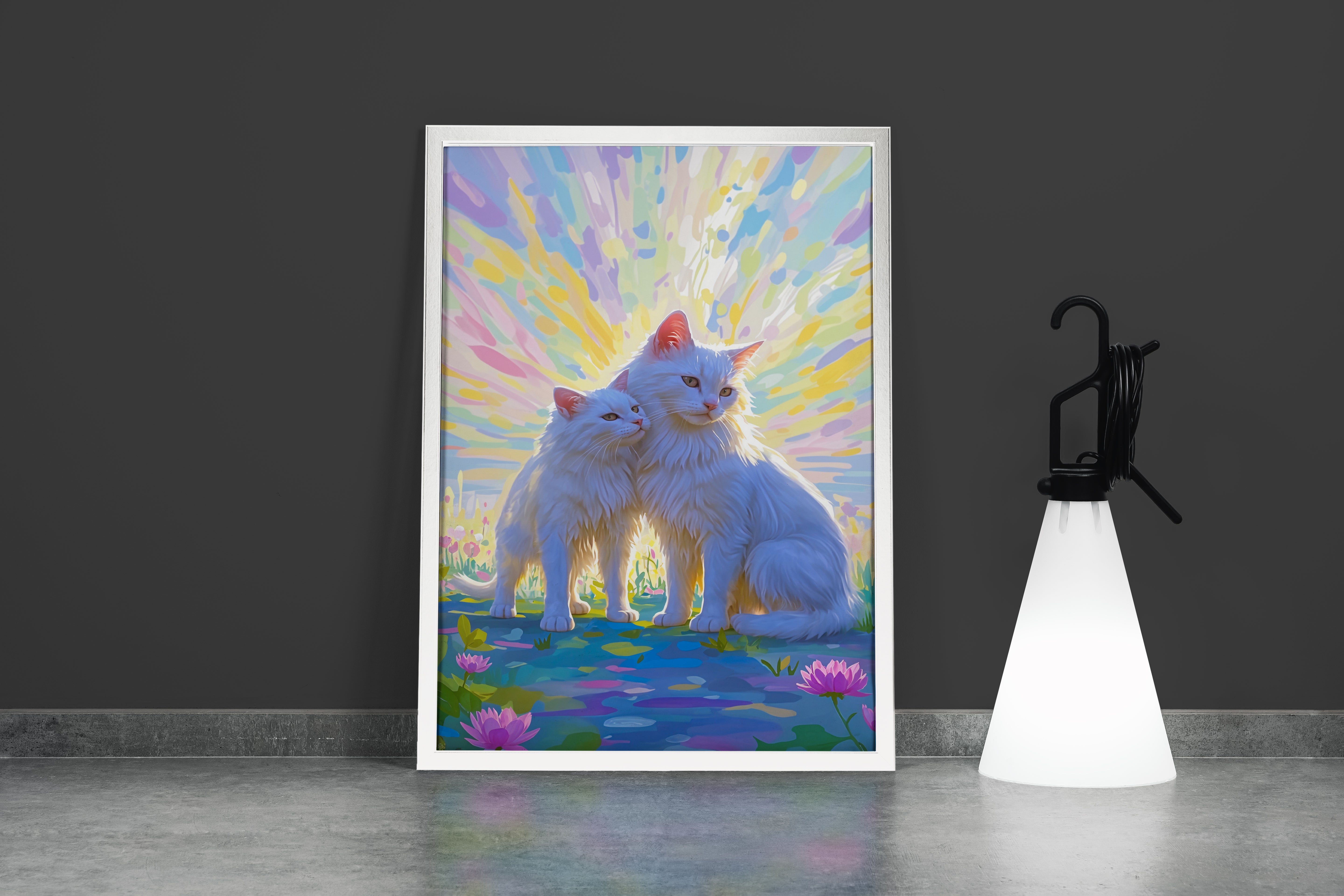 ai creation, Monet themed white cats, pet, ai art, art, kanvas tablo