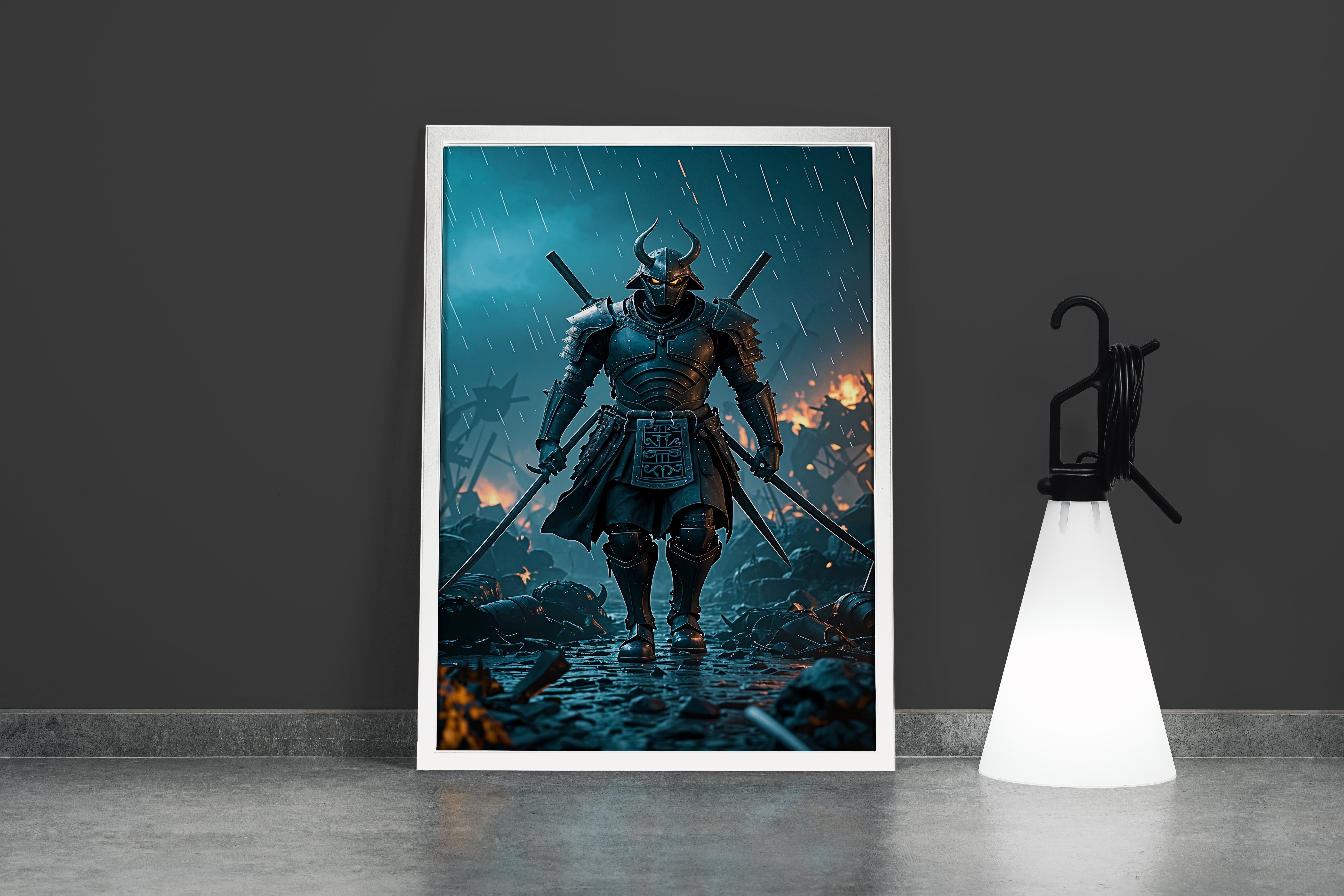 ai creation, the winner of the war, the samurai with shining eyes, ai art, art, kanvas tablo
