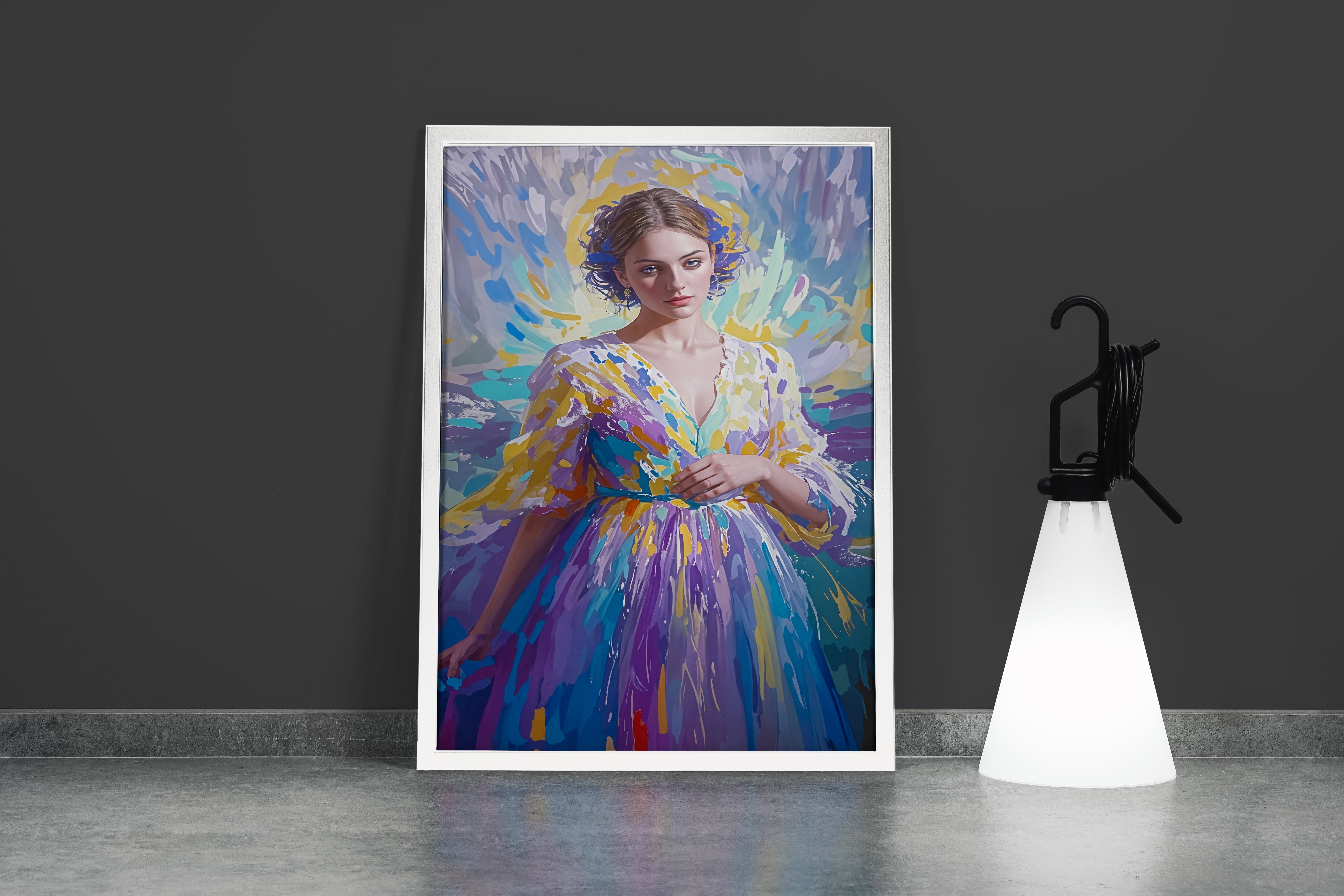 ai creation, woman in colorful dress in oil painting style, ai art, art, kanvas tablo