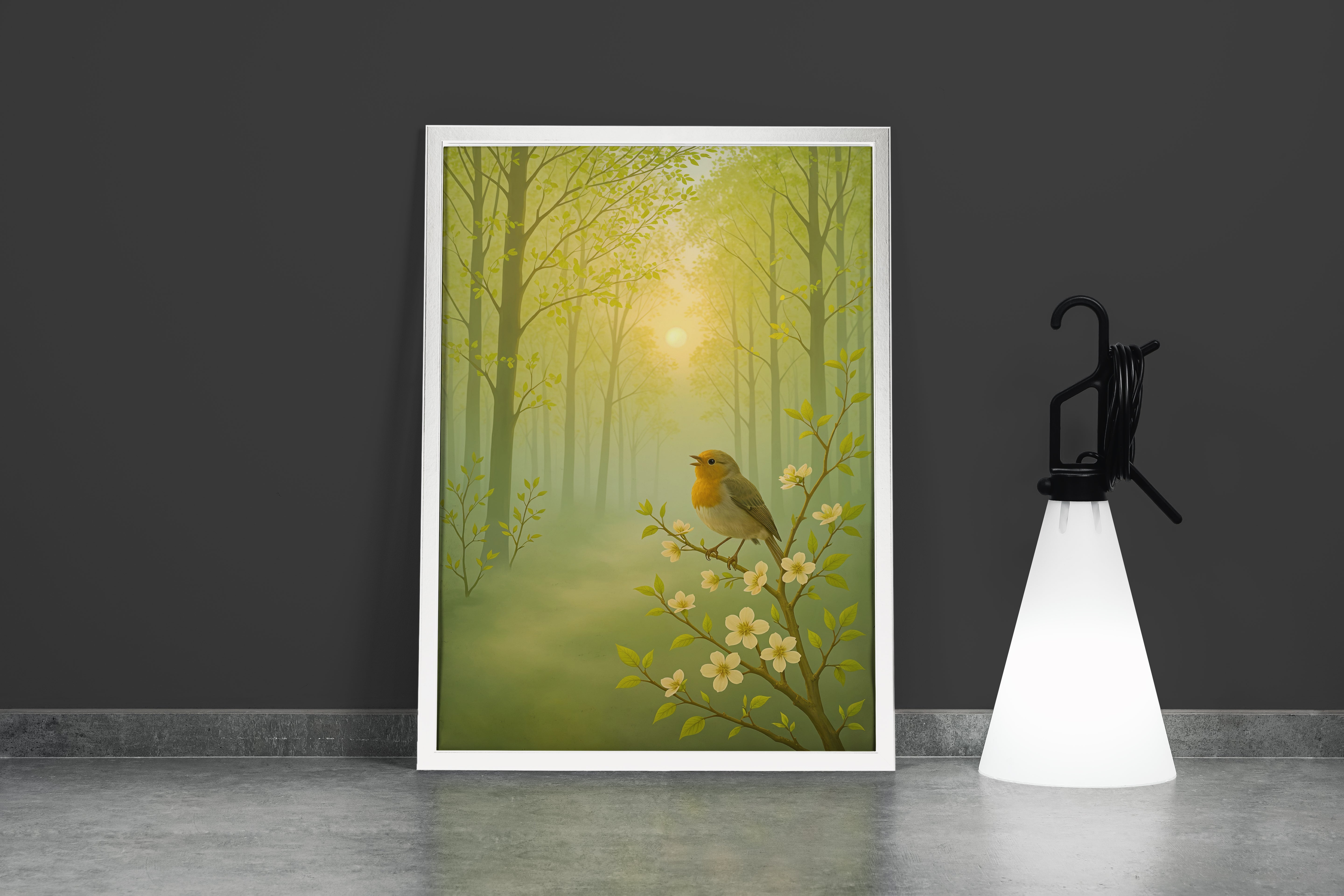 ai creation, hummingbird with flowers in the forest, ai art, art, kanvas tablo