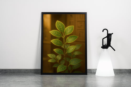ai creation, flower motif, green shiny leaves, ai art, art, kanvas tablo