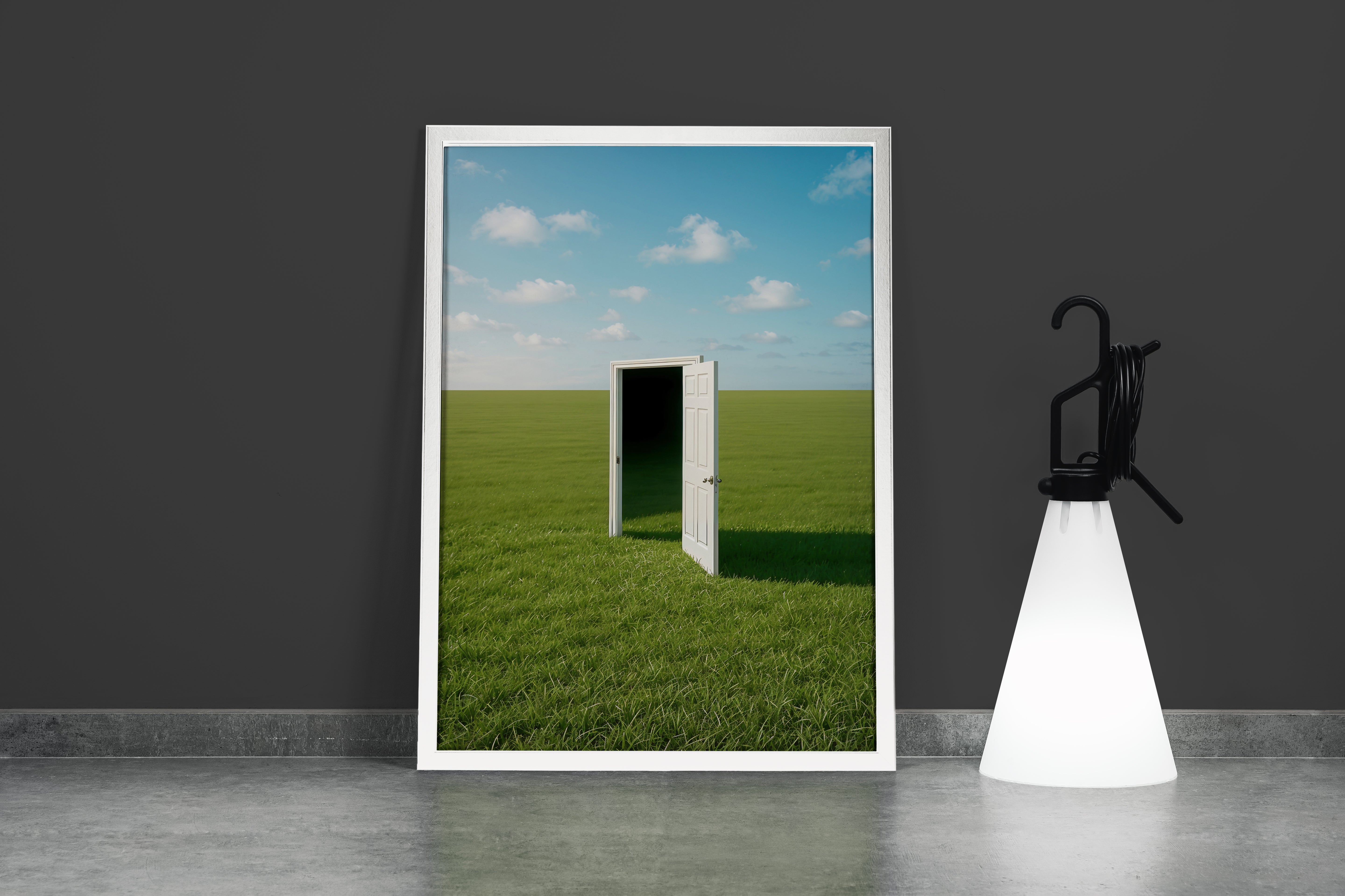 ai creation, a door opening into the void in a windows themed view, ai art, art, kanvas tablo