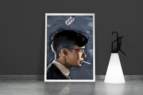 an intense painterly portrait of thomas shelby with a cigarette and bloody razor, art, kanvas tablo