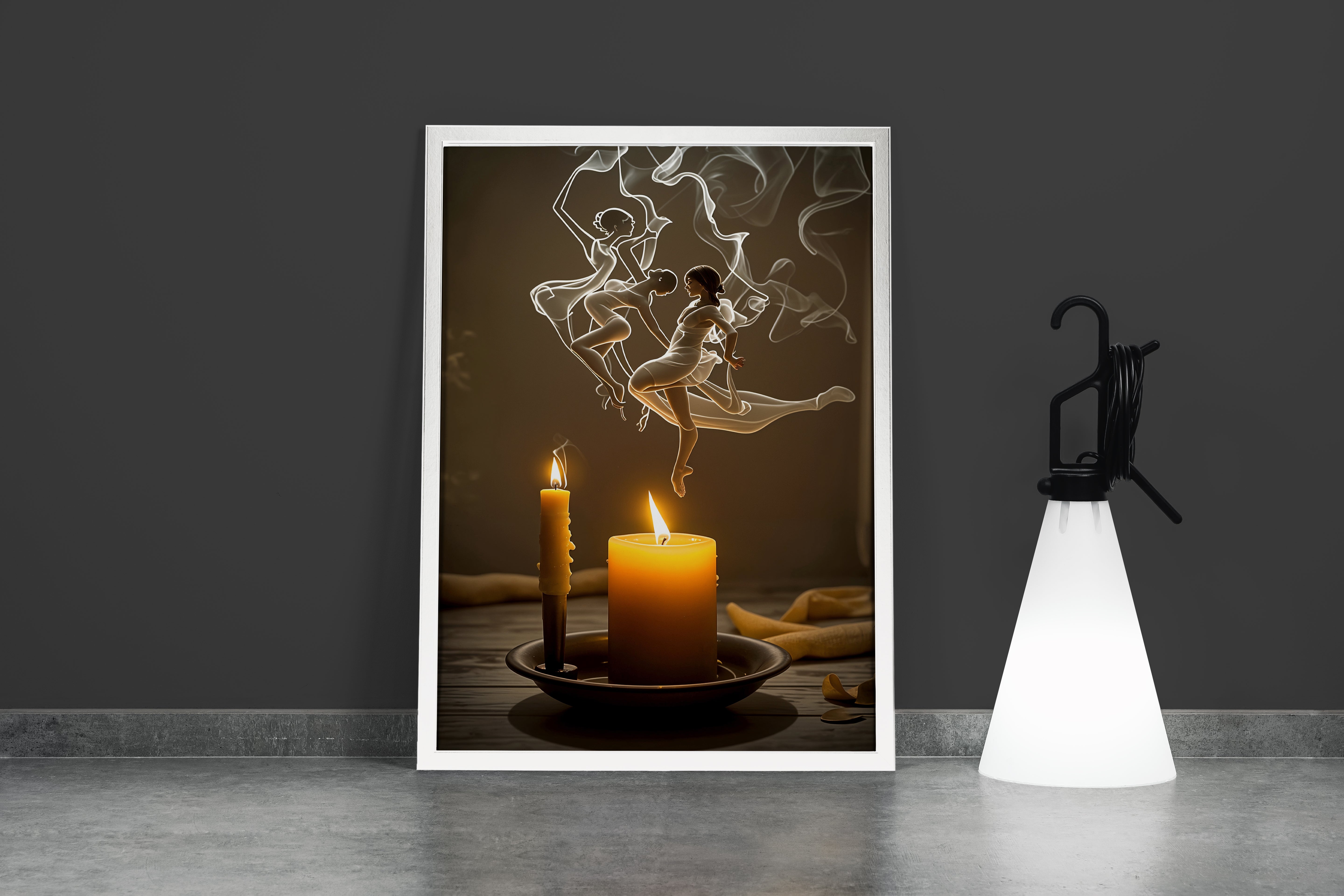 ai creation, women dancing with the smoke of burning candles, ai art, art, kanvas tablo